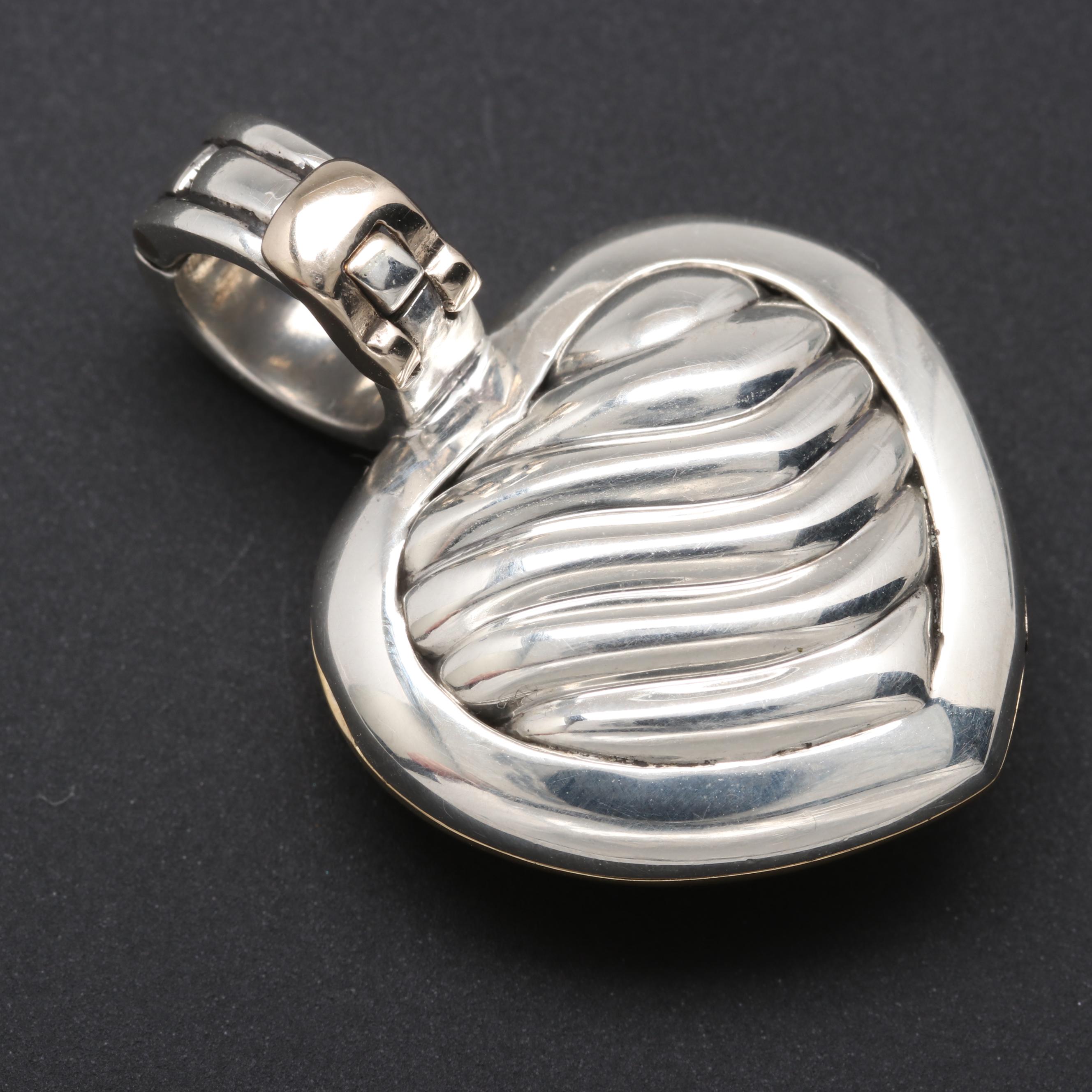 David Yurman Sterling Sculpted Cable Heart Locket with 18K Yellow Gold Accents