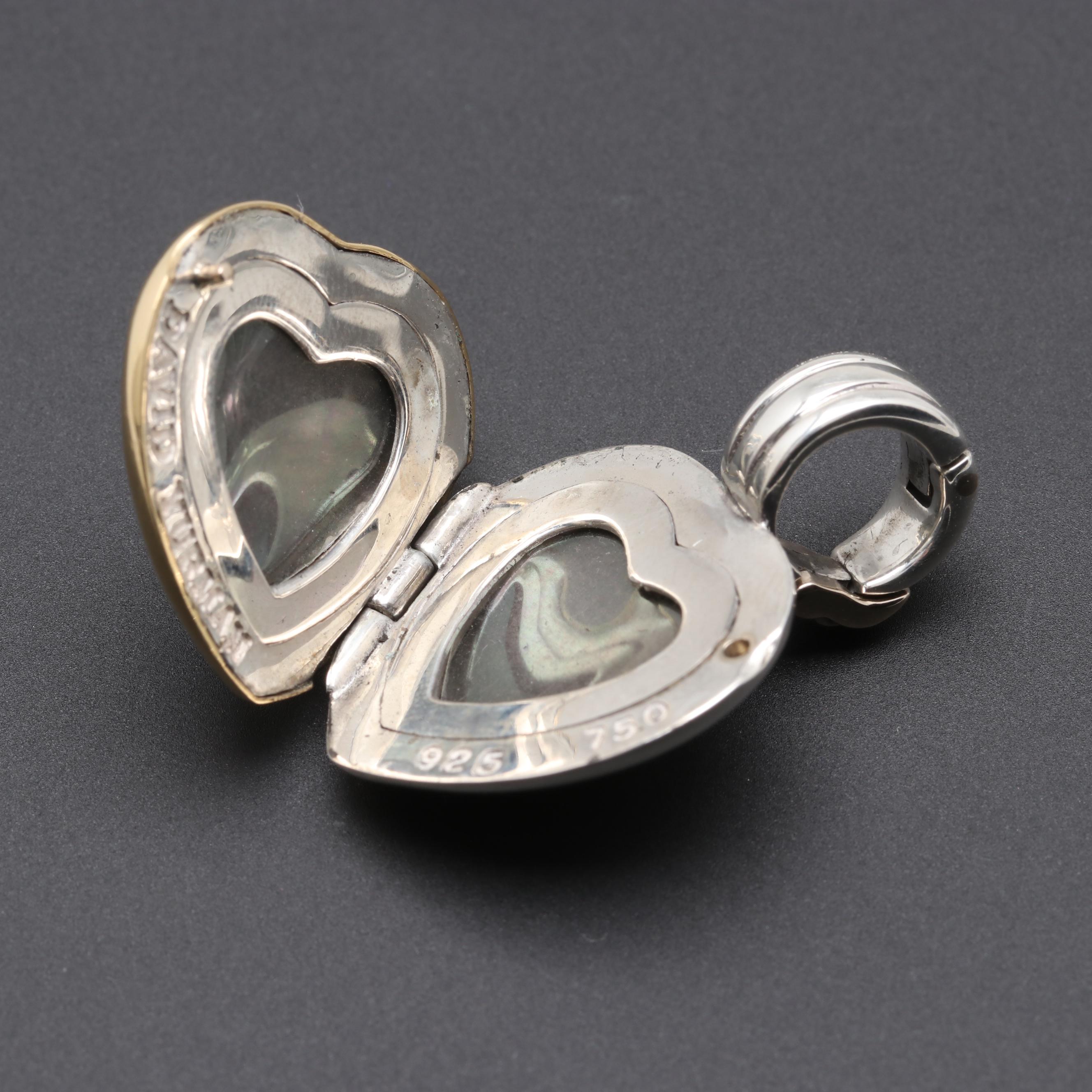 David Yurman Sterling Sculpted Cable Heart Locket with 18K Yellow Gold Accents