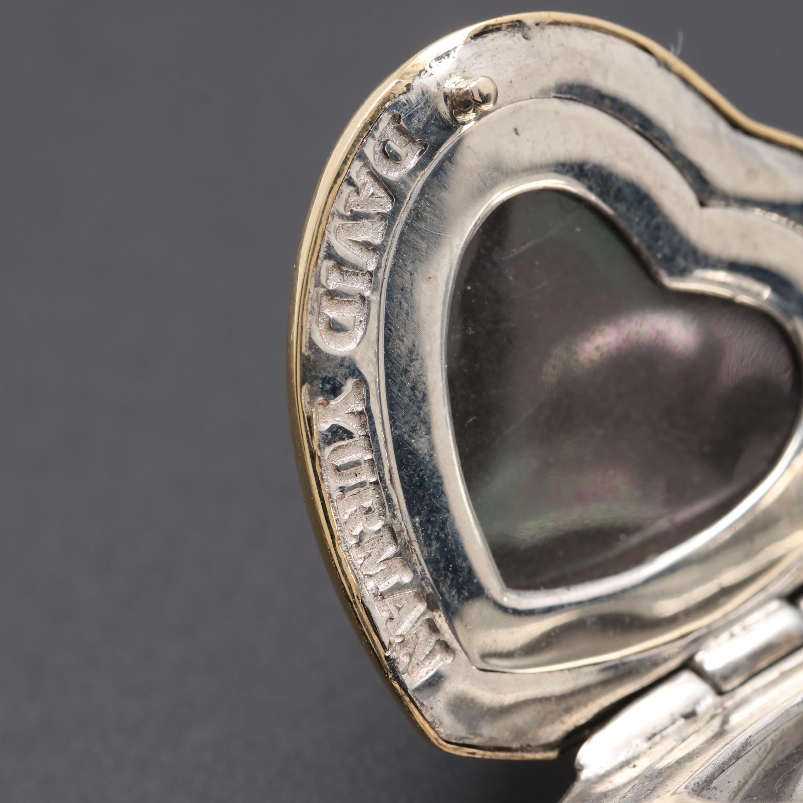 David Yurman Sterling Sculpted Cable Heart Locket with 18K Yellow Gold Accents