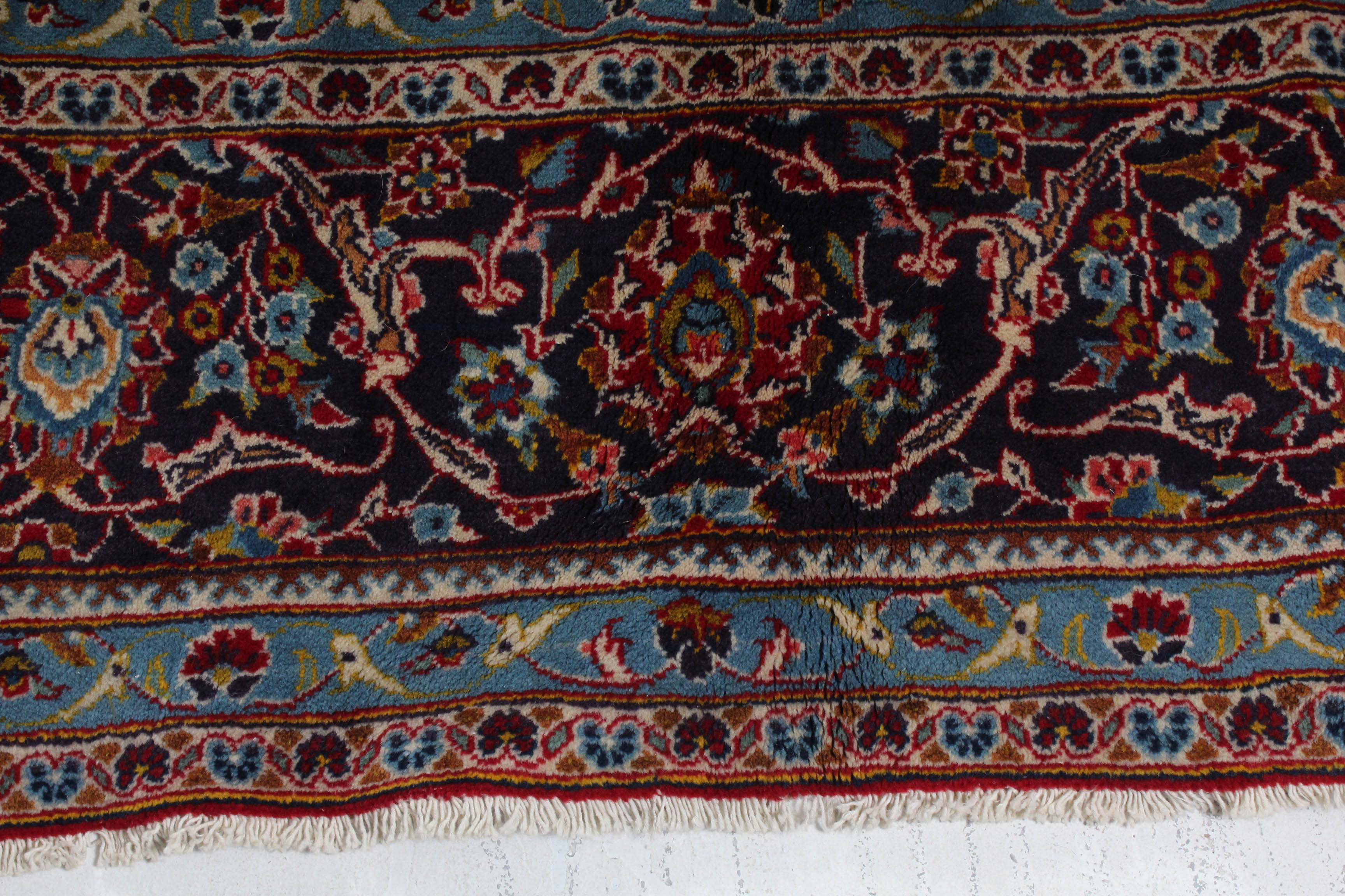 Semi-Antique Hand-Knotted Persian Kashan Room Sized Rug