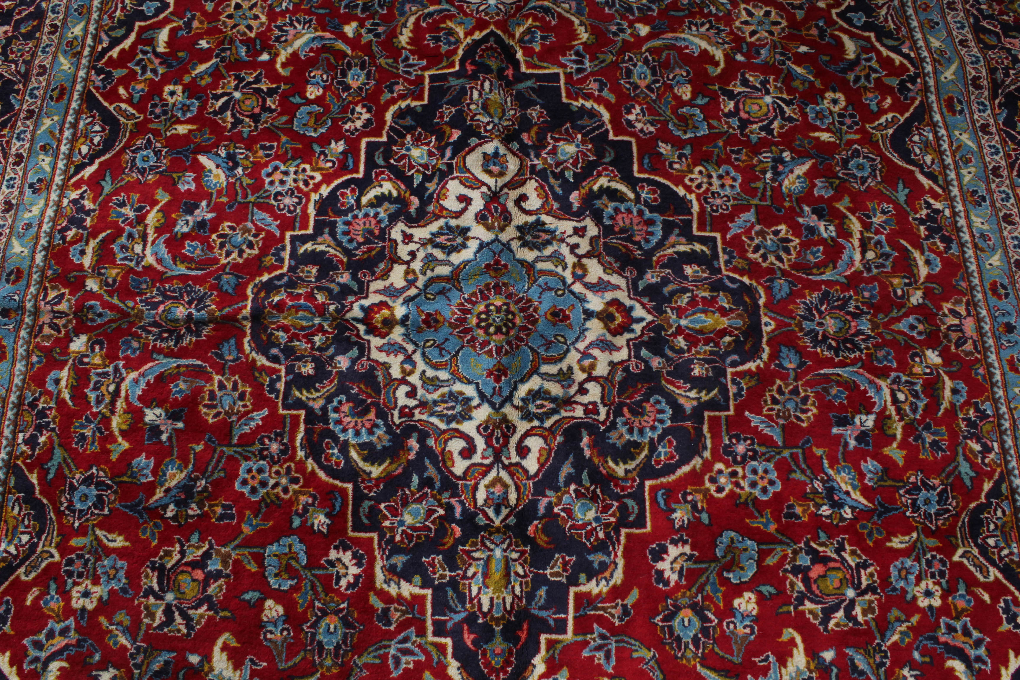 Semi-Antique Hand-Knotted Persian Kashan Room Sized Rug