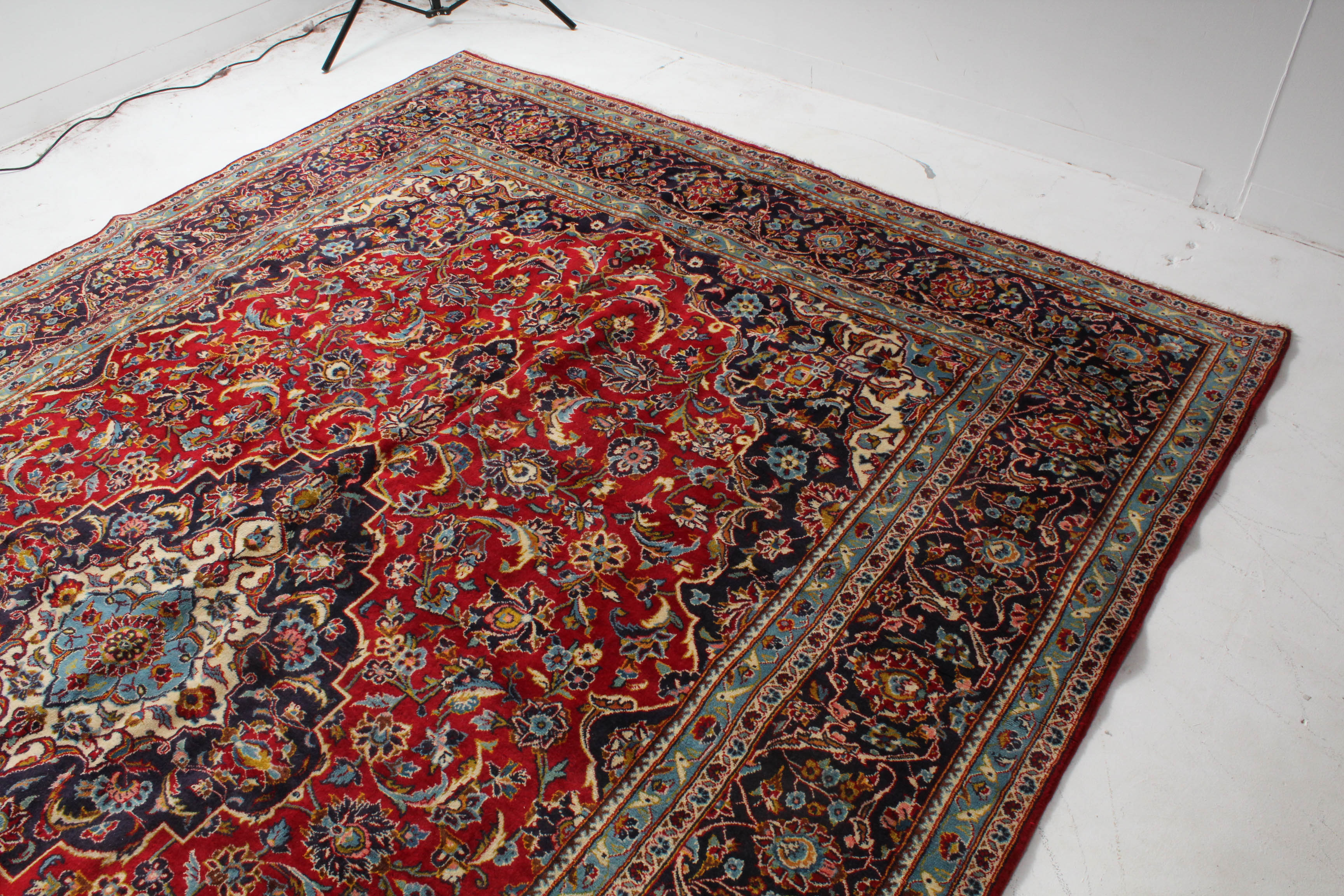 Semi-Antique Hand-Knotted Persian Kashan Room Sized Rug