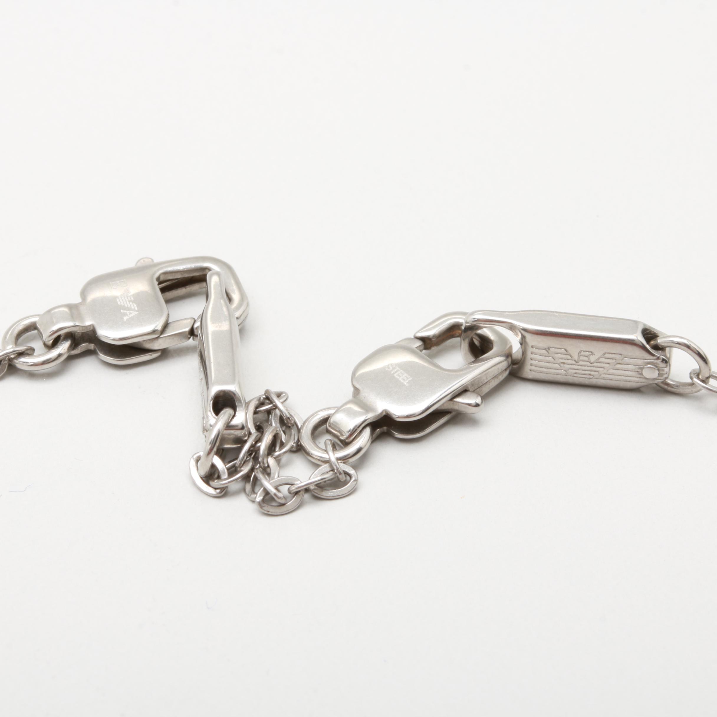 Emporio Armani Silver Tone Cable Chain Black Onyx Cross Pendant Necklace