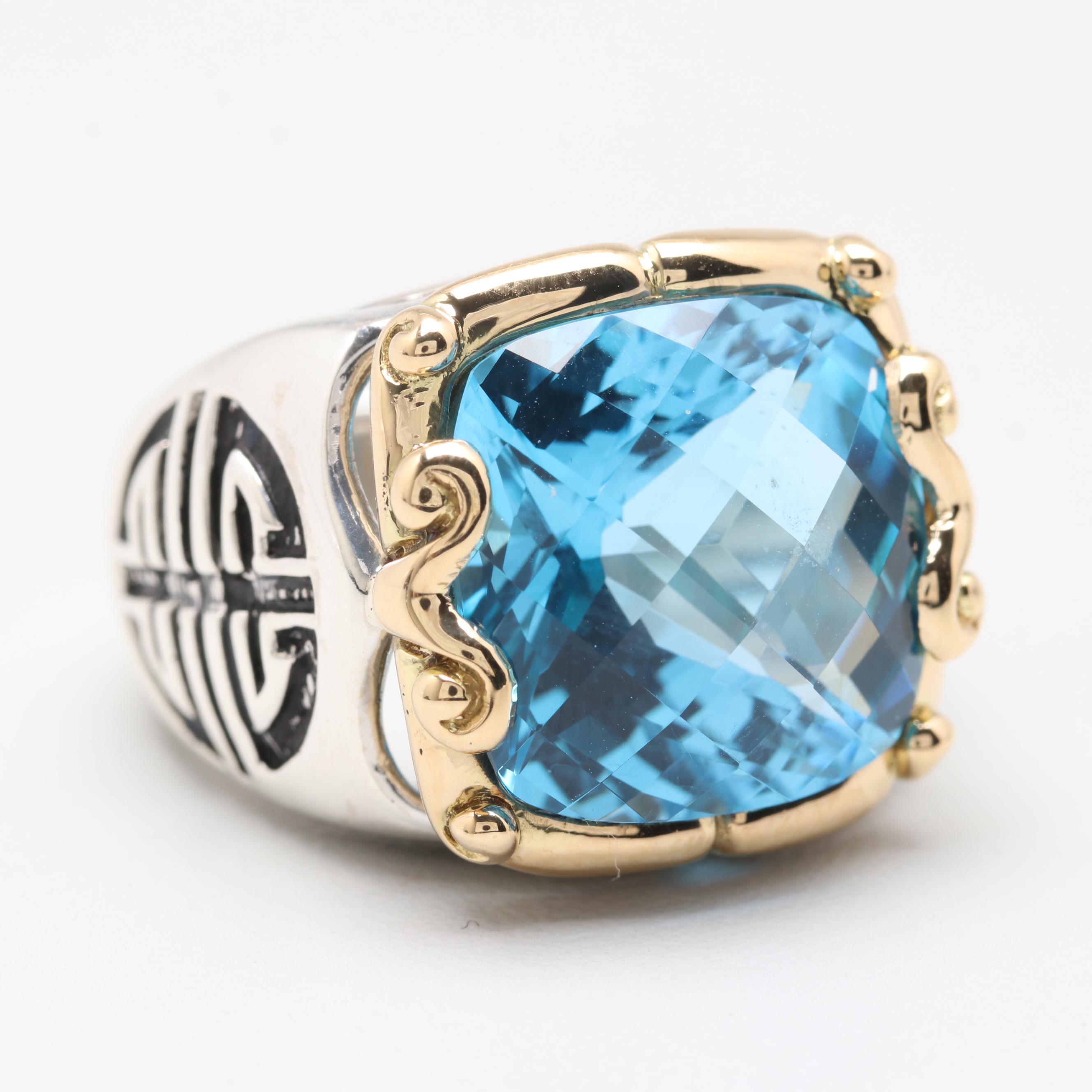 Sterling Silver Blue Topaz Ring with 18K Yellow Gold Accents