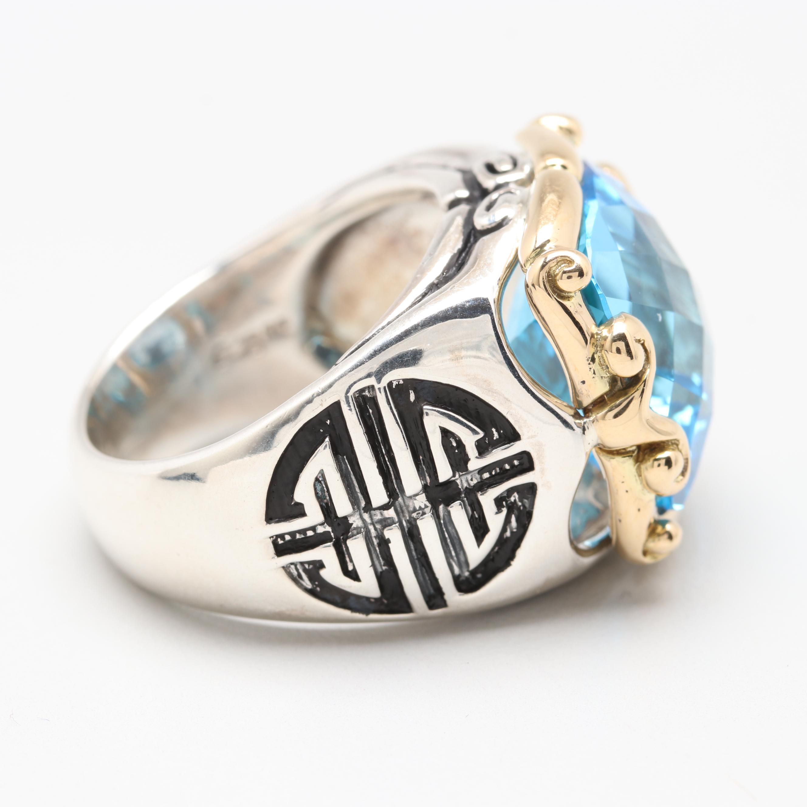 Sterling Silver Blue Topaz Ring with 18K Yellow Gold Accents