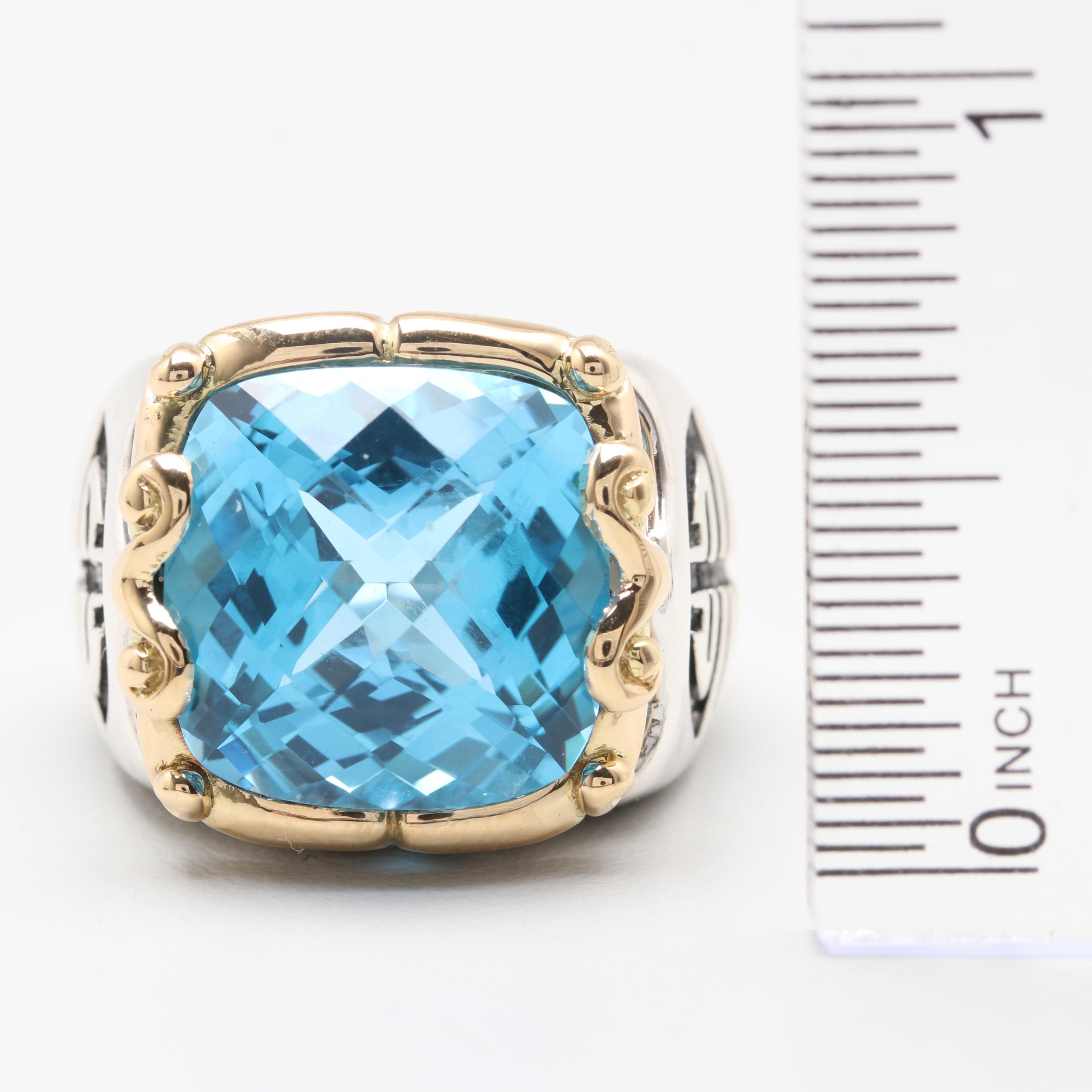 Sterling Silver Blue Topaz Ring with 18K Yellow Gold Accents