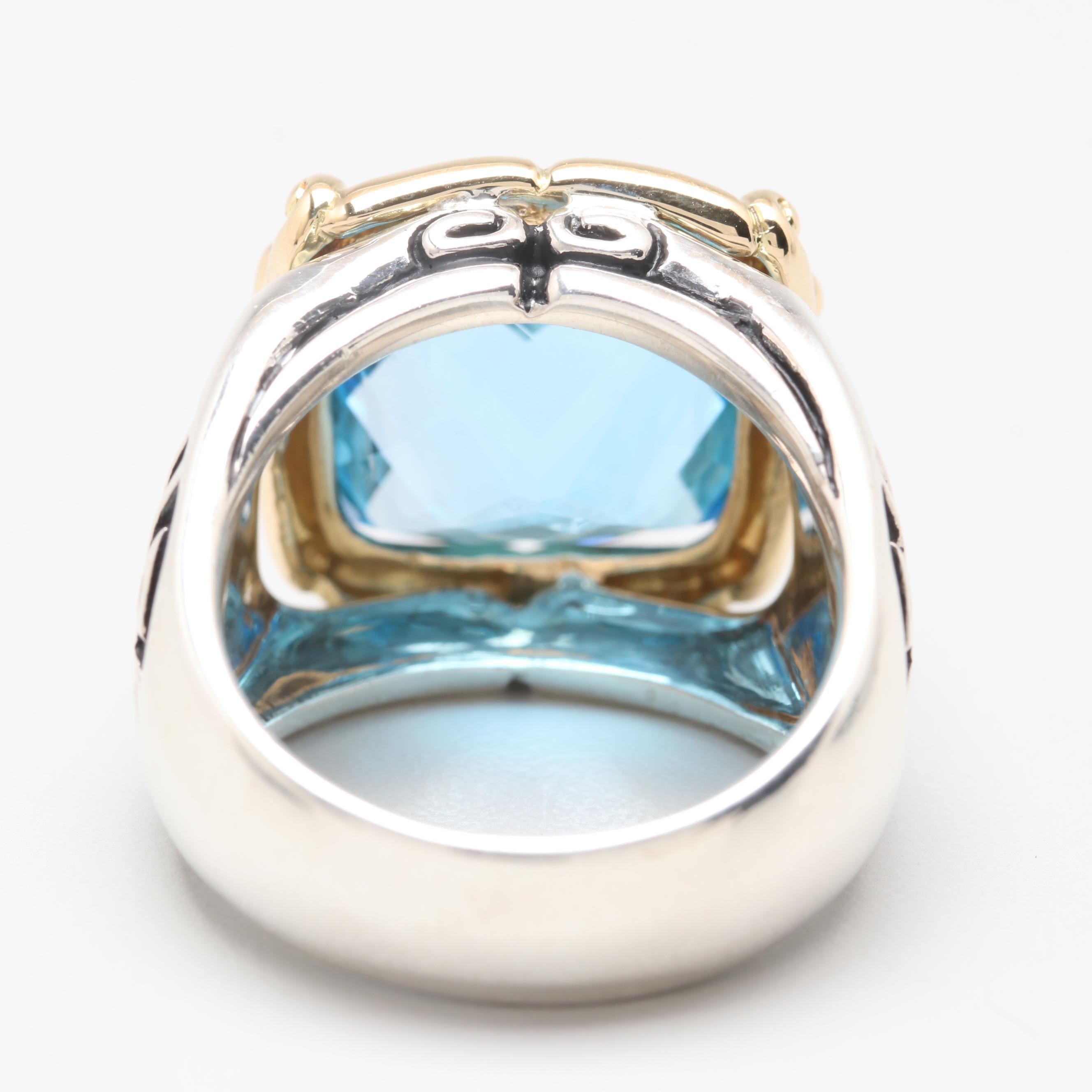 Sterling Silver Blue Topaz Ring with 18K Yellow Gold Accents