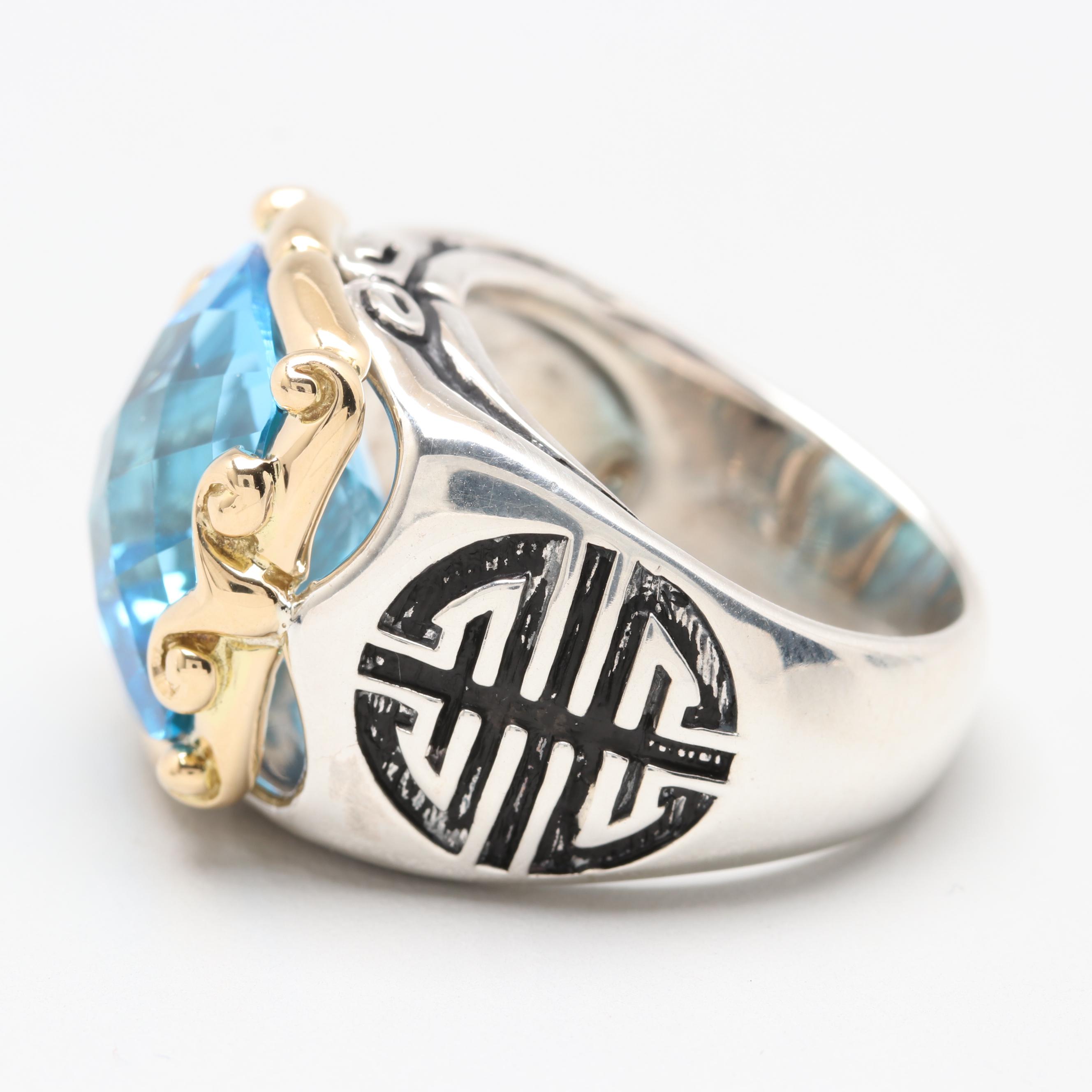 Sterling Silver Blue Topaz Ring with 18K Yellow Gold Accents
