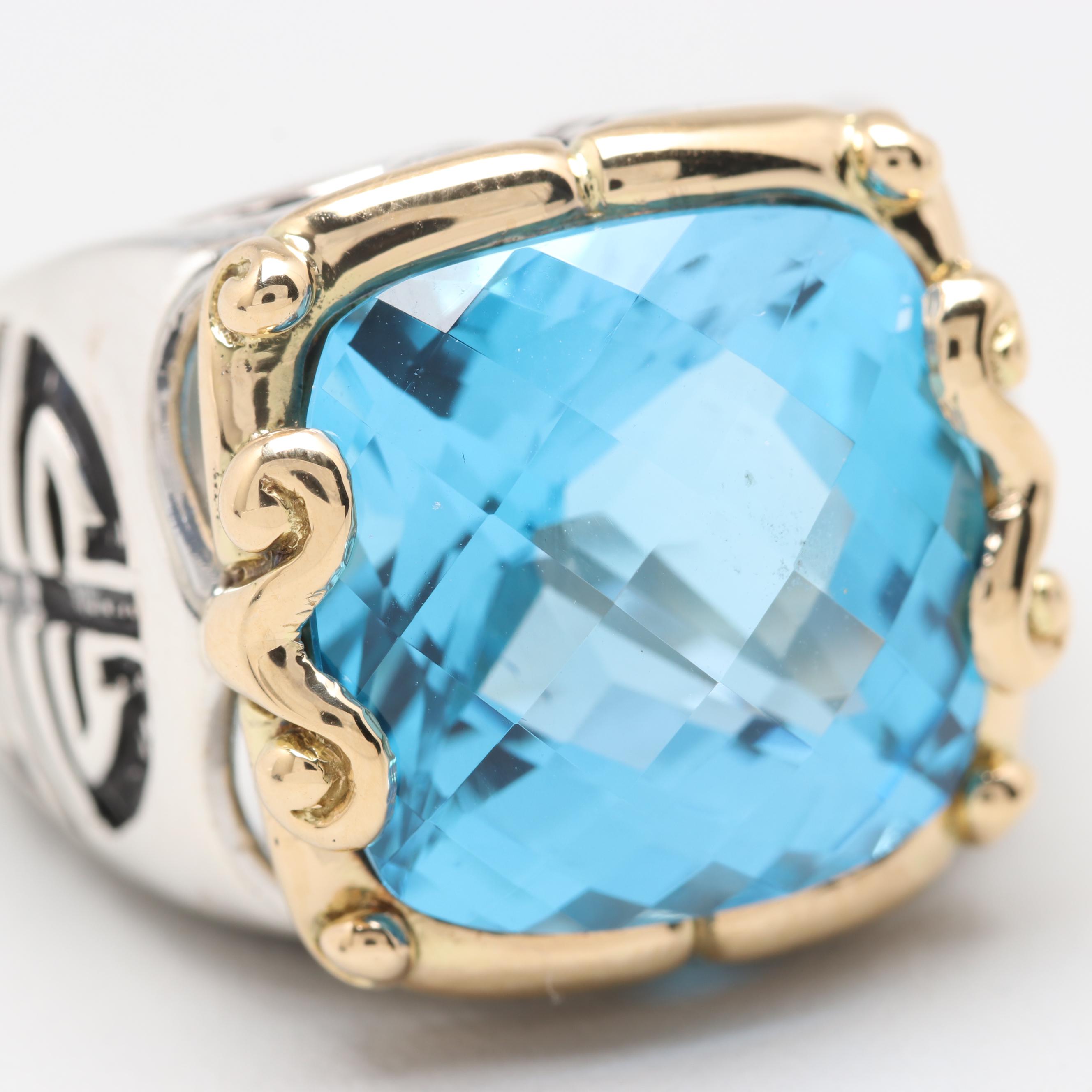 Sterling Silver Blue Topaz Ring with 18K Yellow Gold Accents