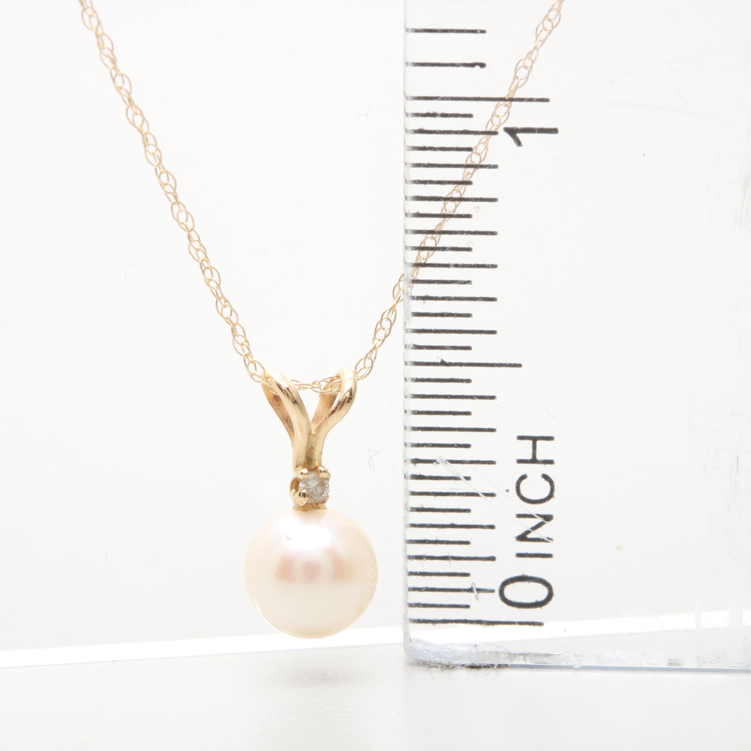 14K Yellow Gold Cultured Pearl and Diamond Necklace
