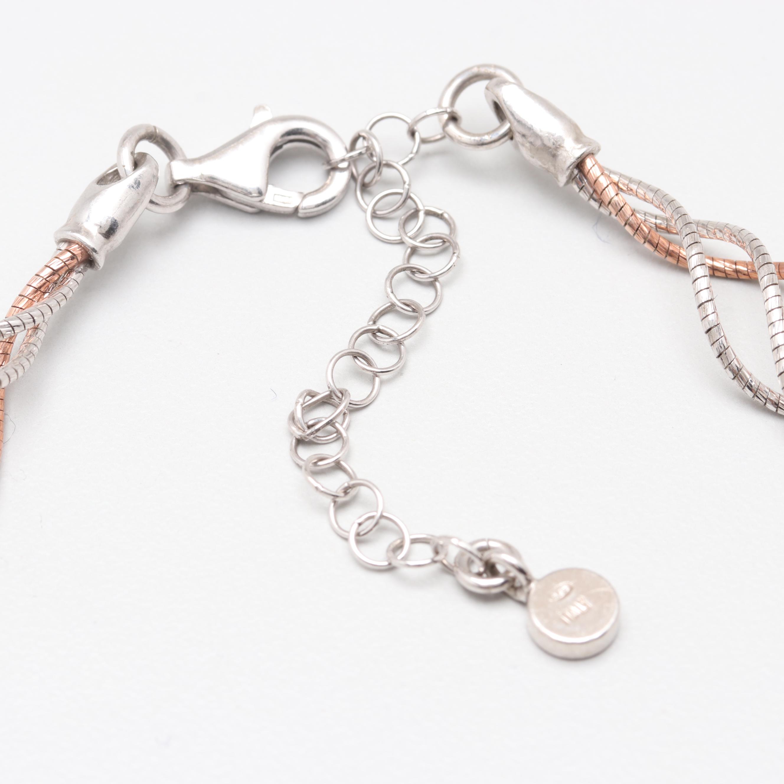 Sterling Silver Twisted Multi-Strand Necklace with Cubic Zirconia Slide Charm