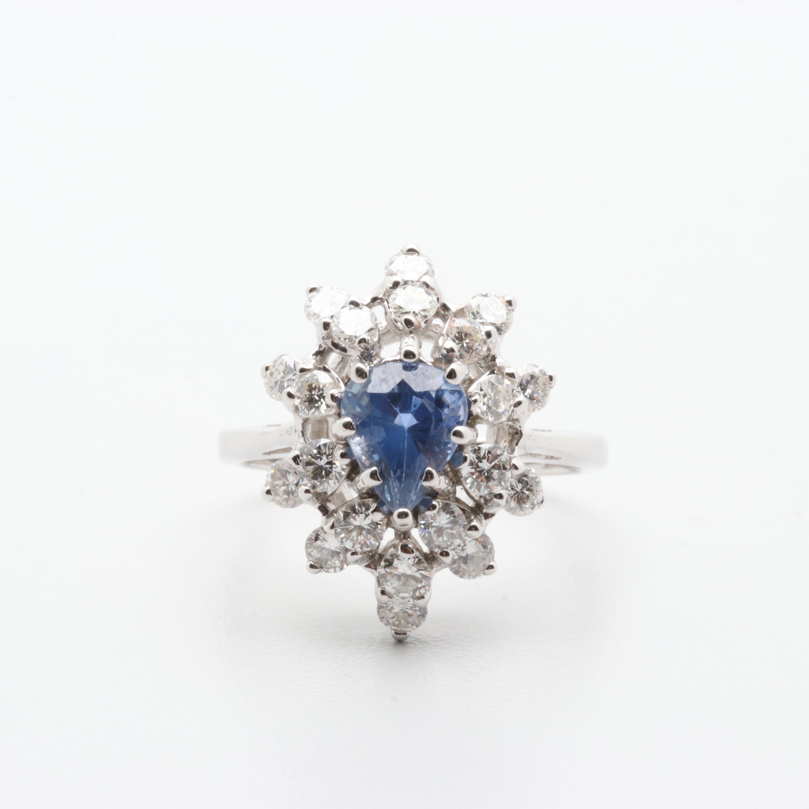 14K White Gold 1.84 CTW Blue Sapphire and 1.25 CTW Diamond Ring with AGL Report