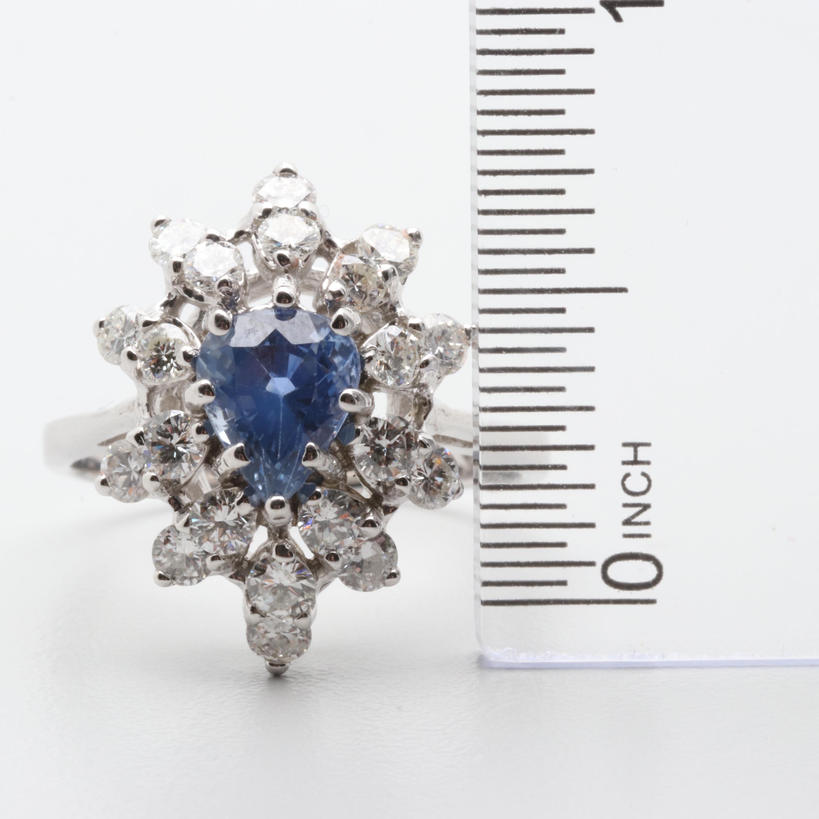 14K White Gold 1.84 CTW Blue Sapphire and 1.25 CTW Diamond Ring with AGL Report