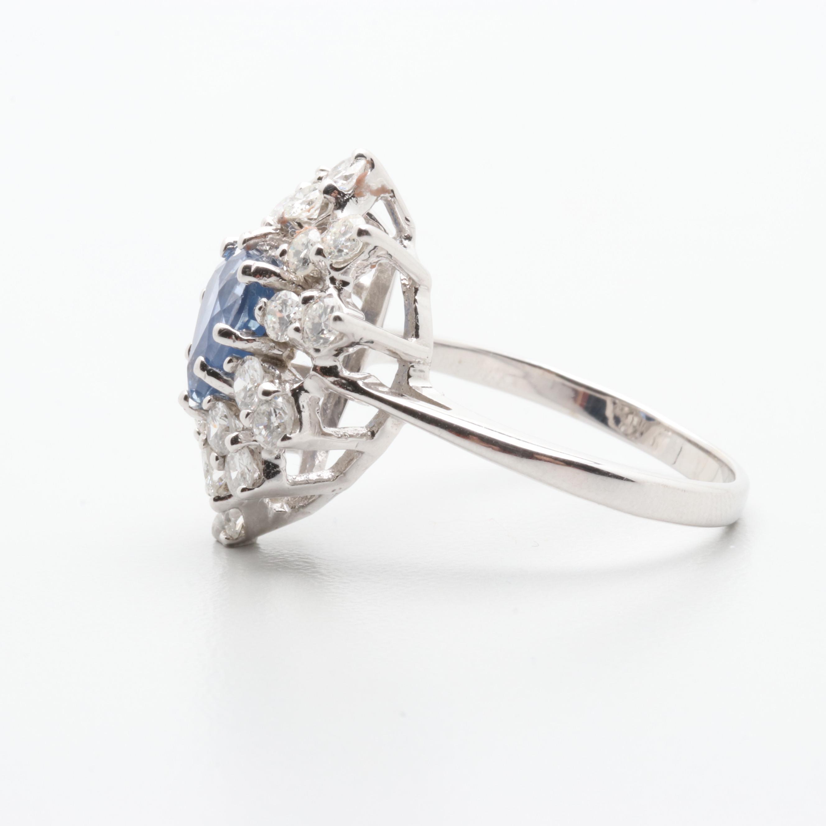 14K White Gold 1.84 CTW Blue Sapphire and 1.25 CTW Diamond Ring with AGL Report