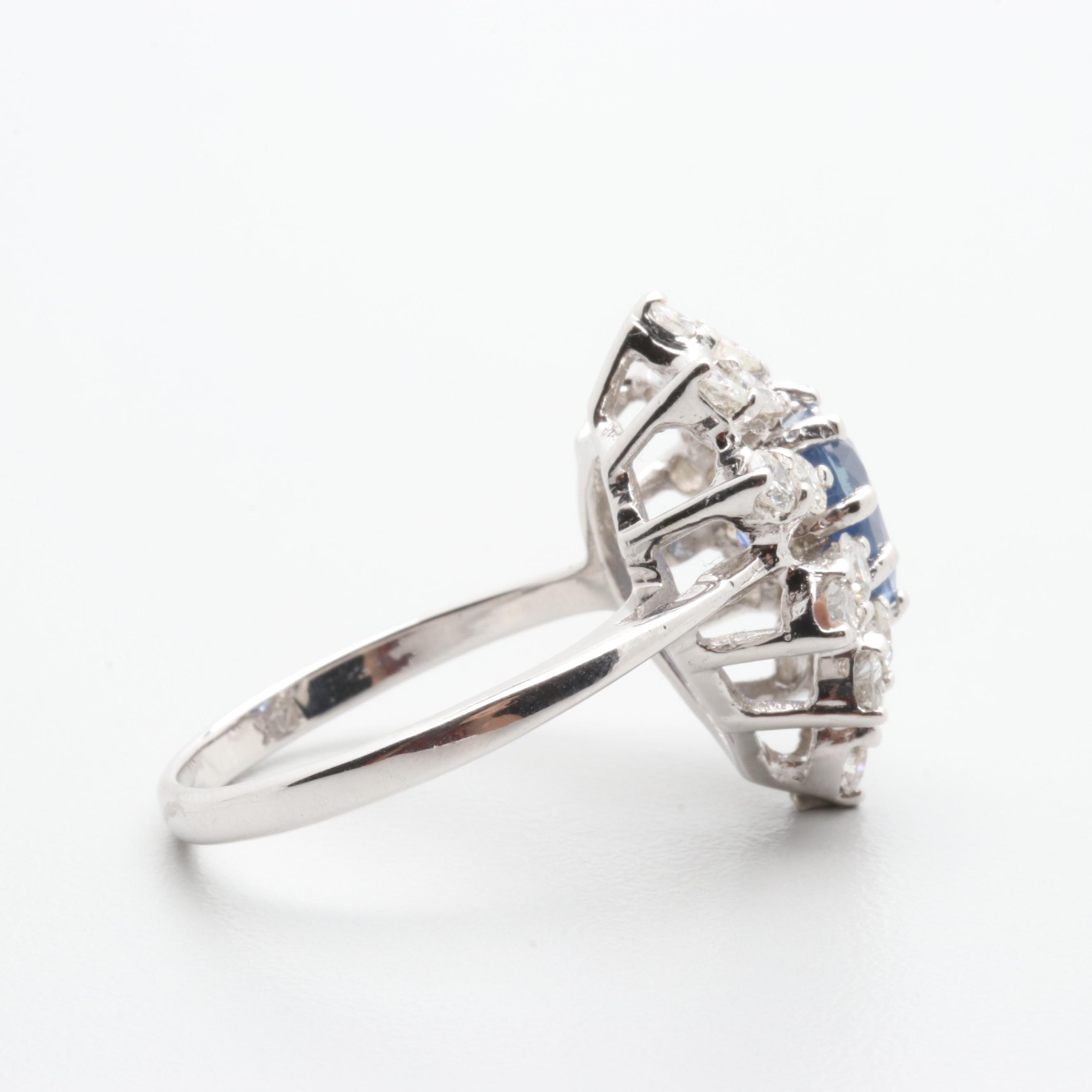 14K White Gold 1.84 CTW Blue Sapphire and 1.25 CTW Diamond Ring with AGL Report