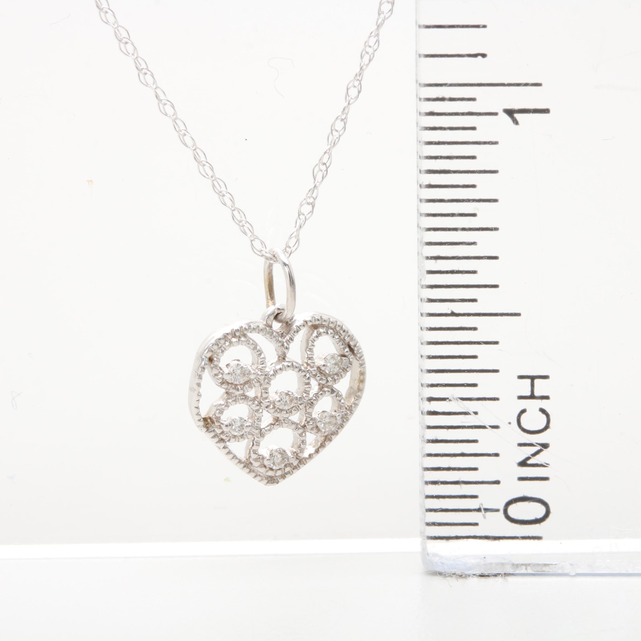 14K White Gold Diamond Openwork Heart Necklace