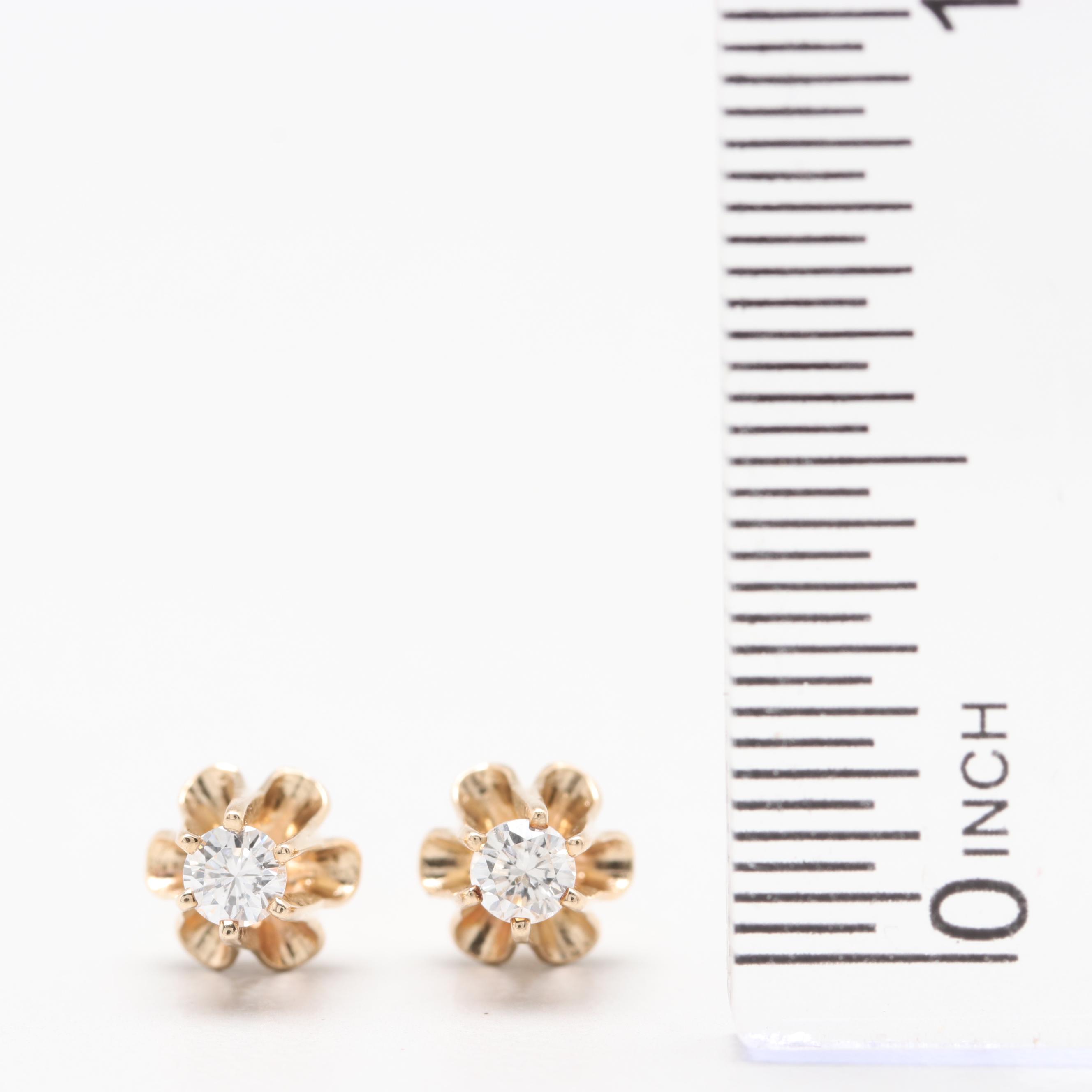 14K Yellow Gold Diamond Stud Earrings