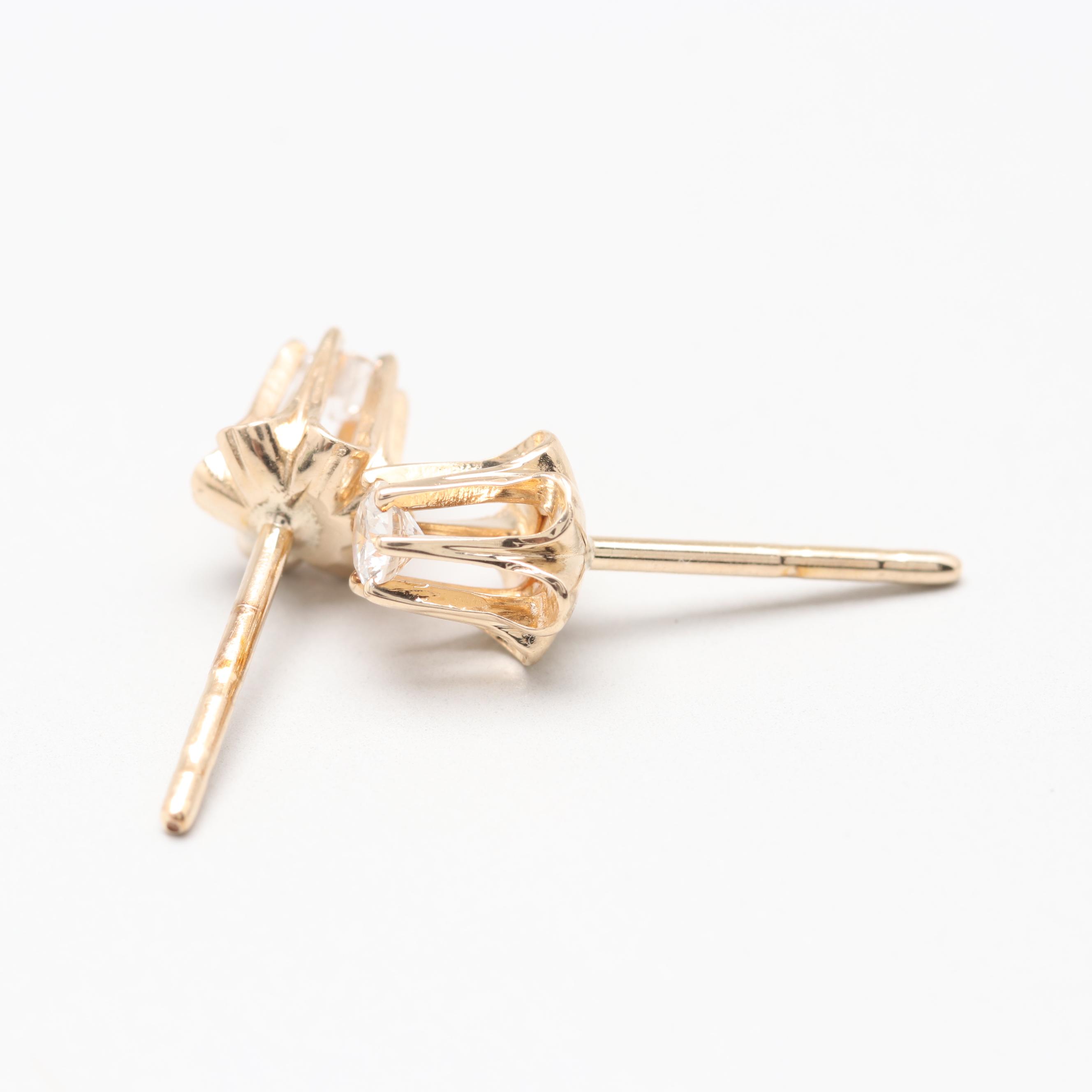 14K Yellow Gold Diamond Stud Earrings