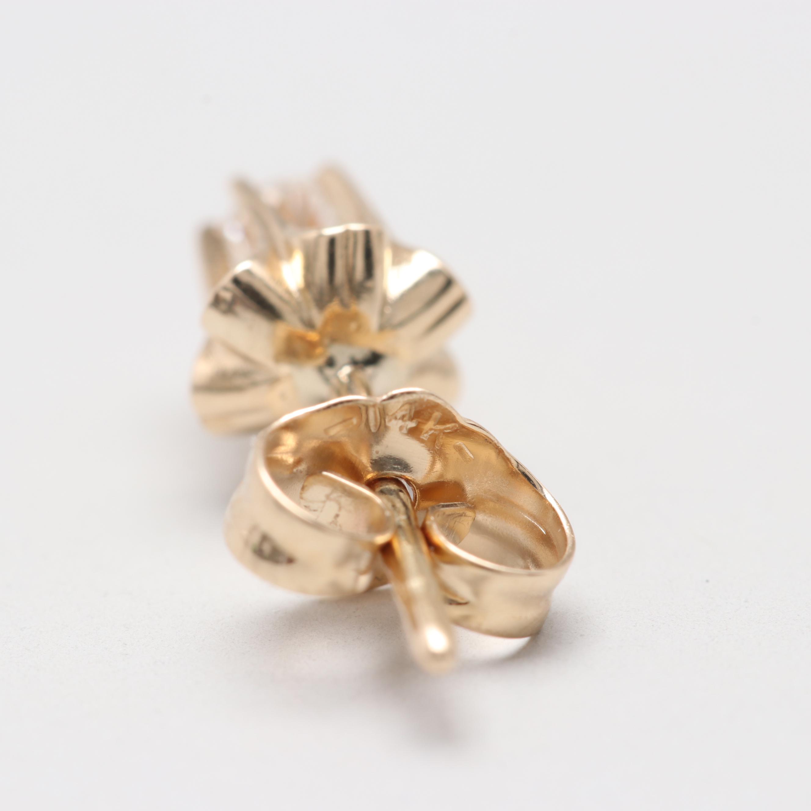 14K Yellow Gold Diamond Stud Earrings