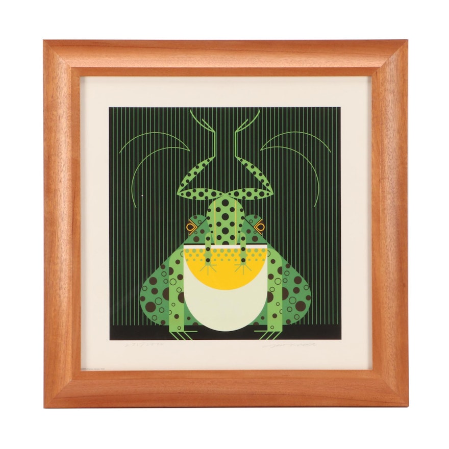 Charley Harper 1978 Limited Edition Serigraph "Frog Eat Frog"