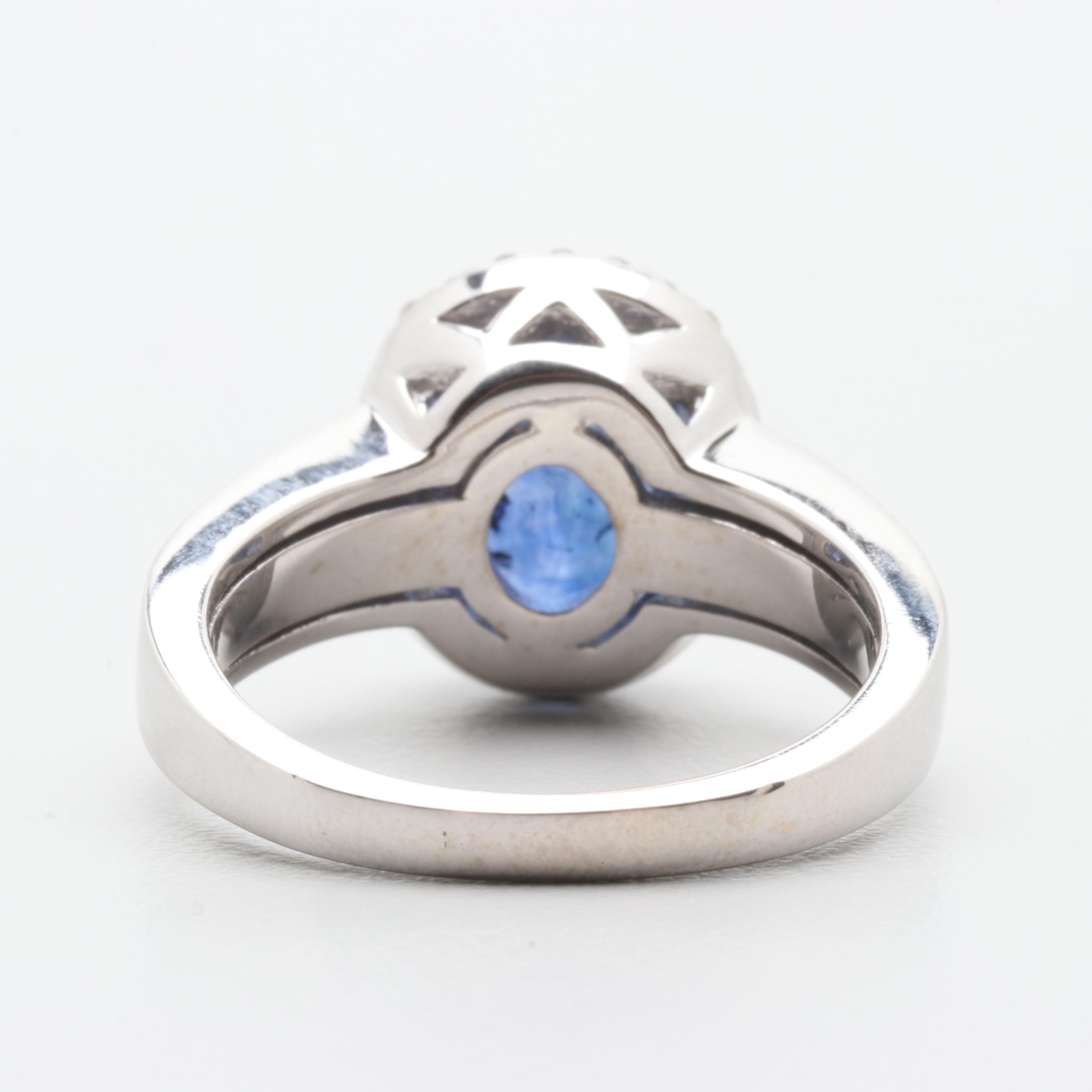 18K White Gold 5.88 CT Blue Sapphire and Diamond Ring with AGL Report