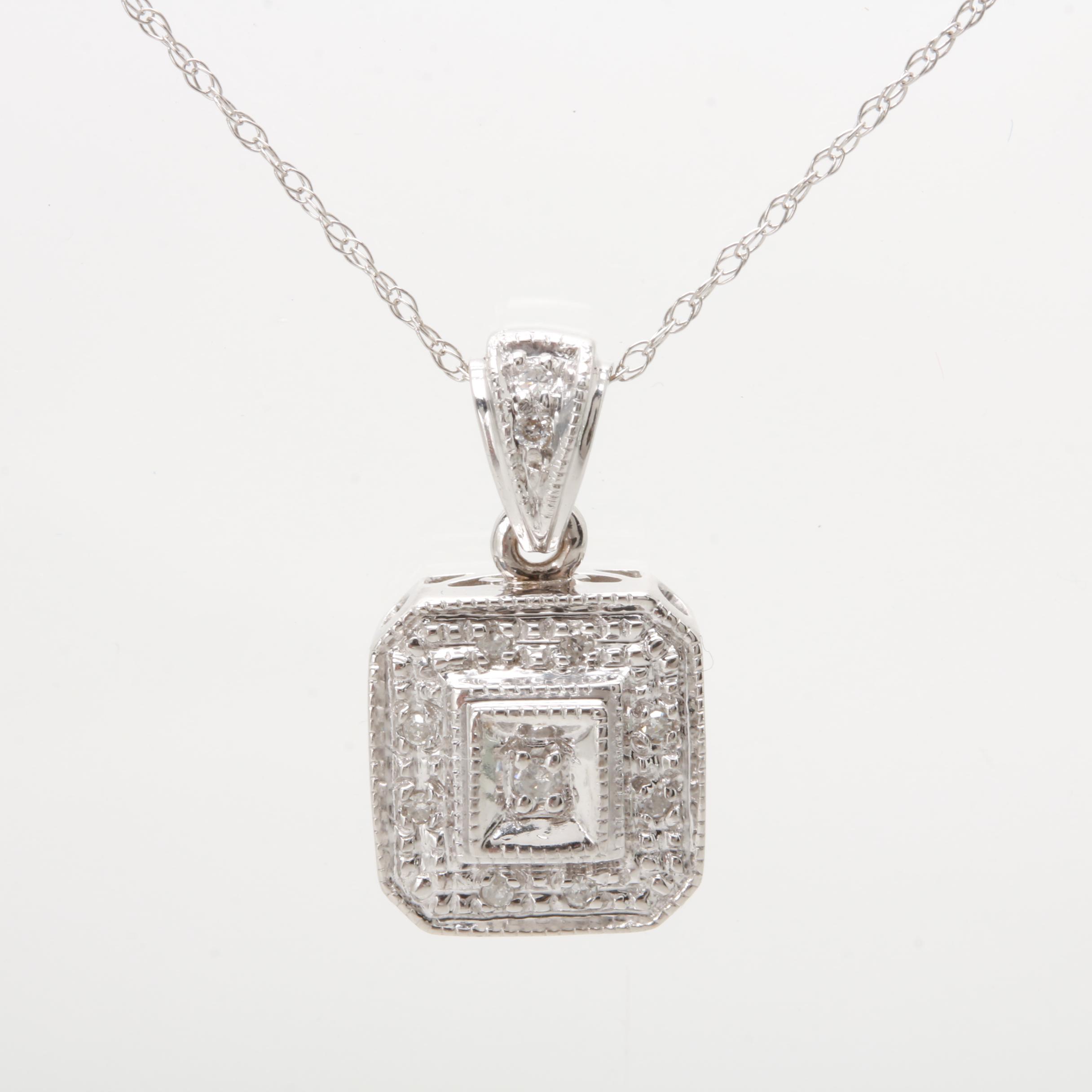 10K and 14K White Gold Diamond Necklace