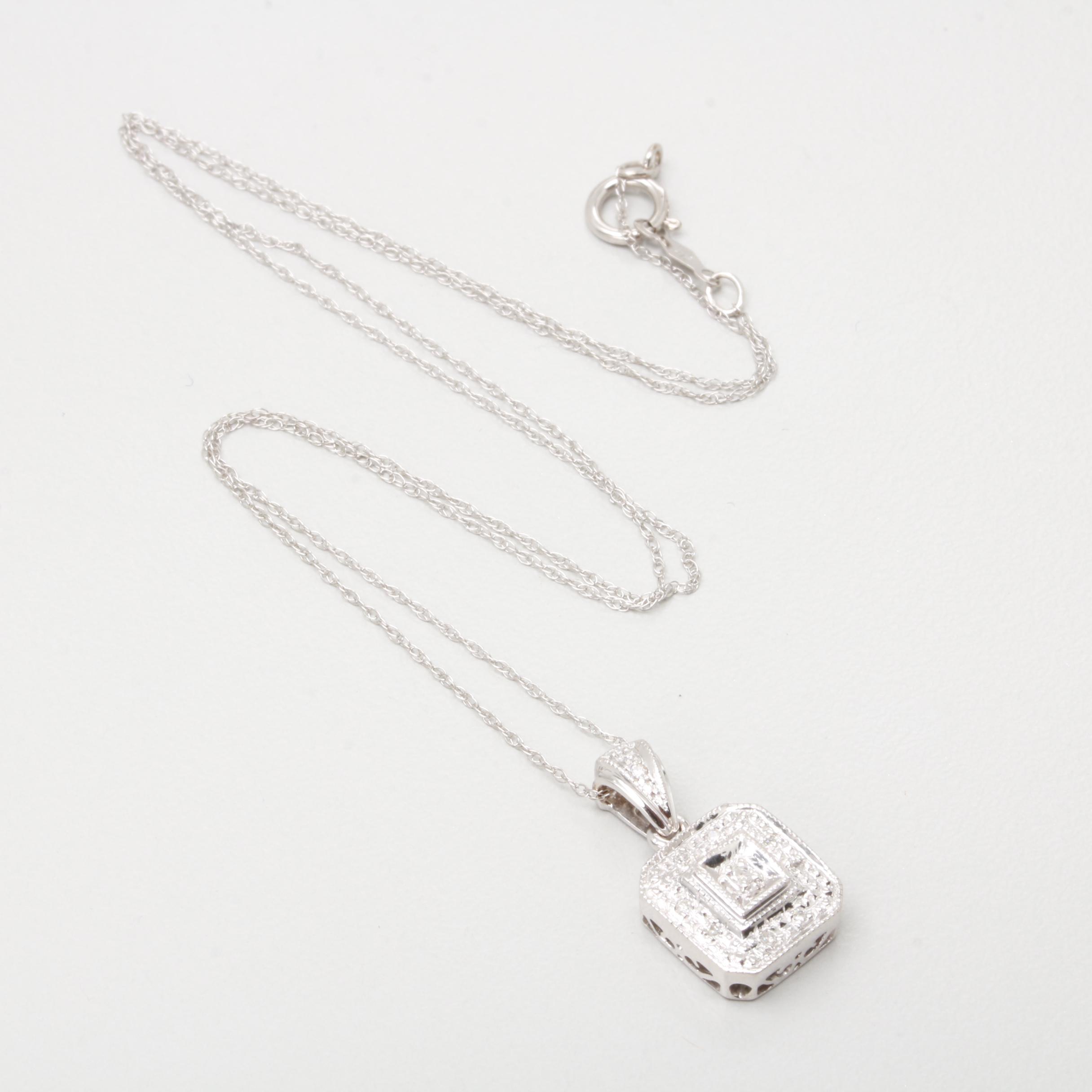 10K and 14K White Gold Diamond Necklace