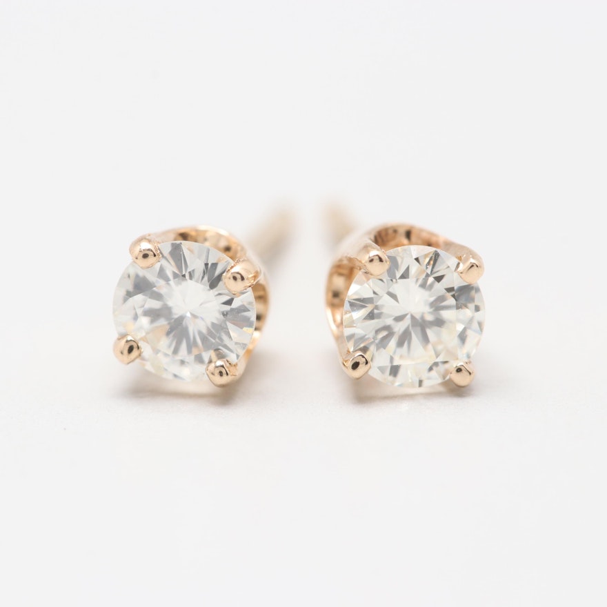 14K Yellow Gold Diamond Stud Earrings