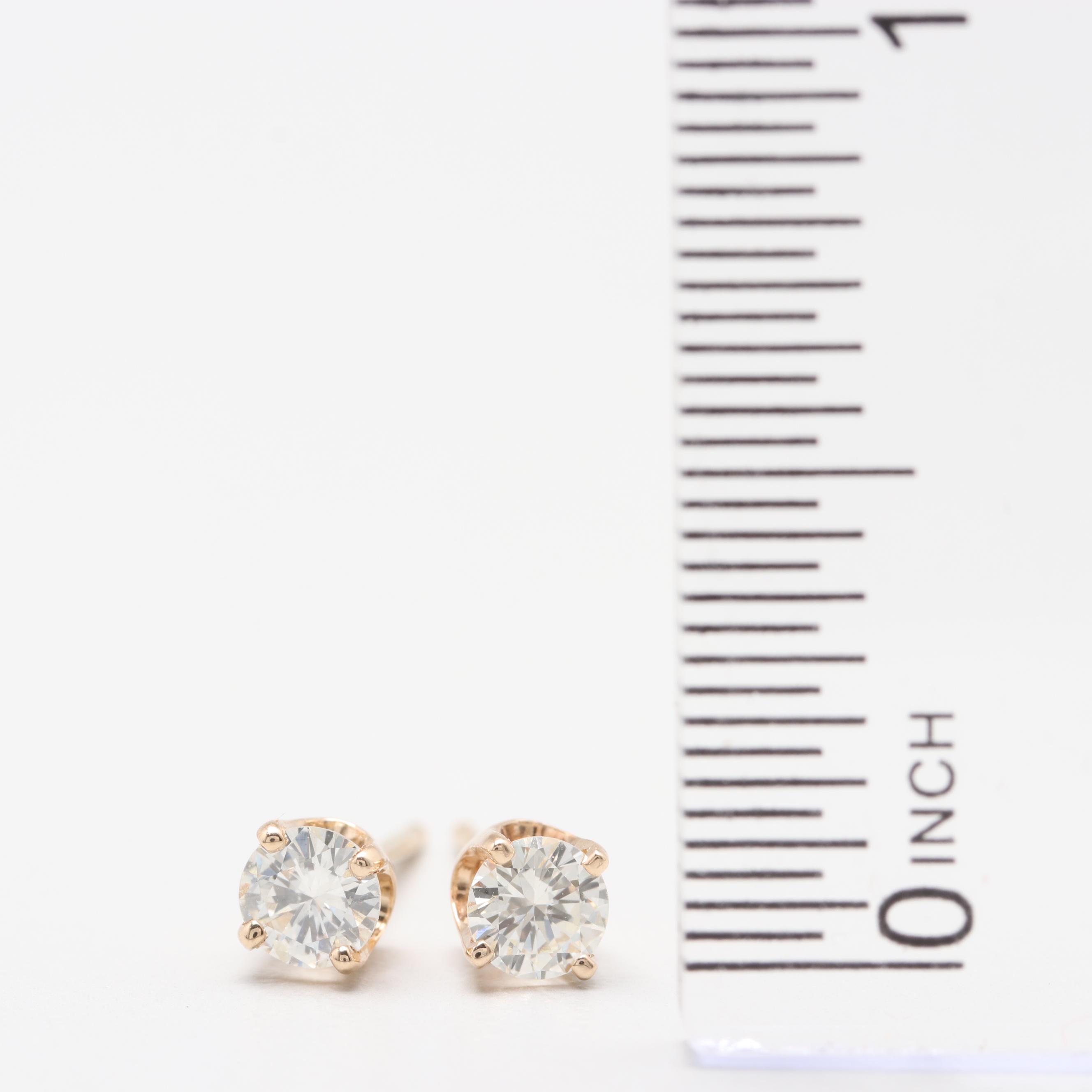 14K Yellow Gold Diamond Stud Earrings