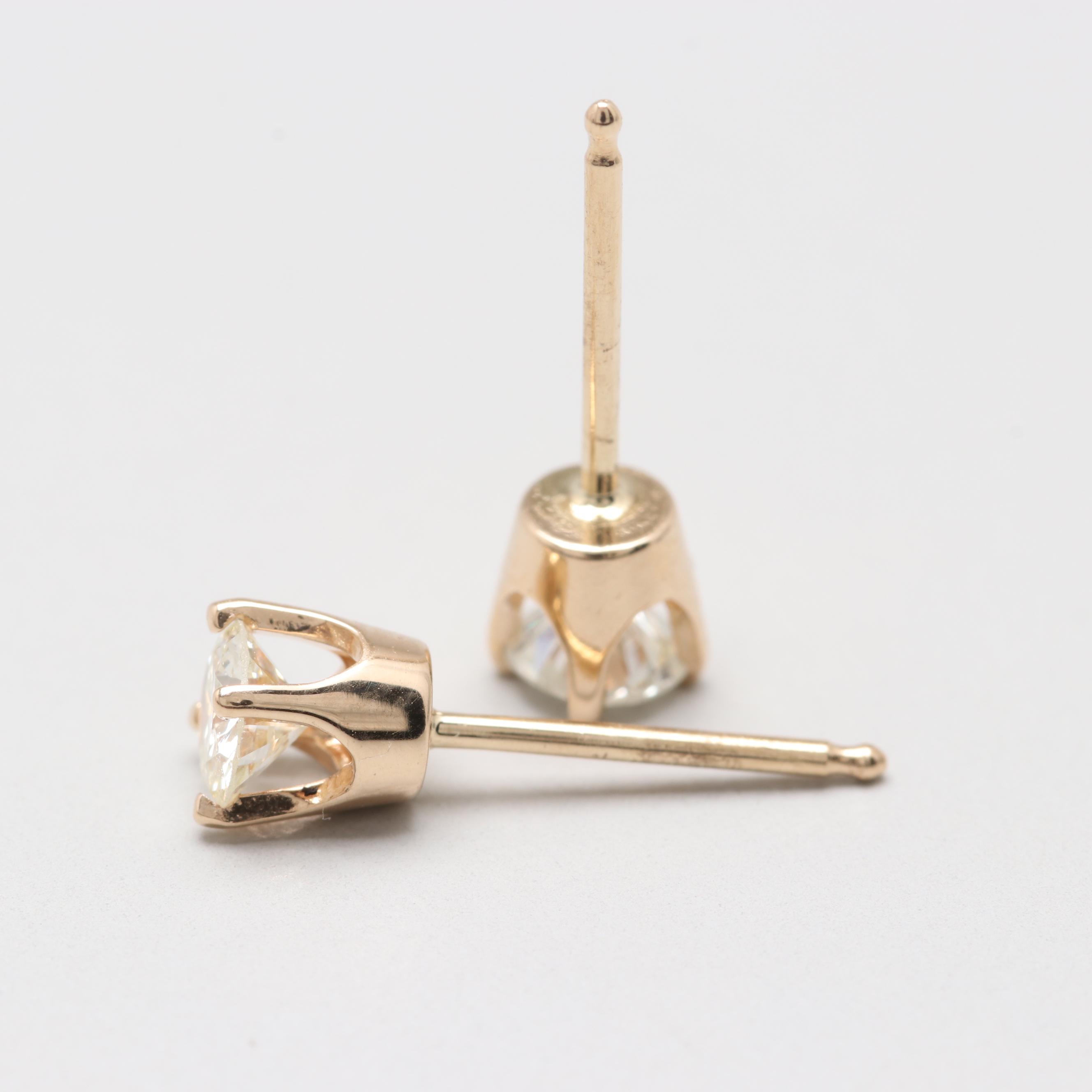 14K Yellow Gold Diamond Stud Earrings