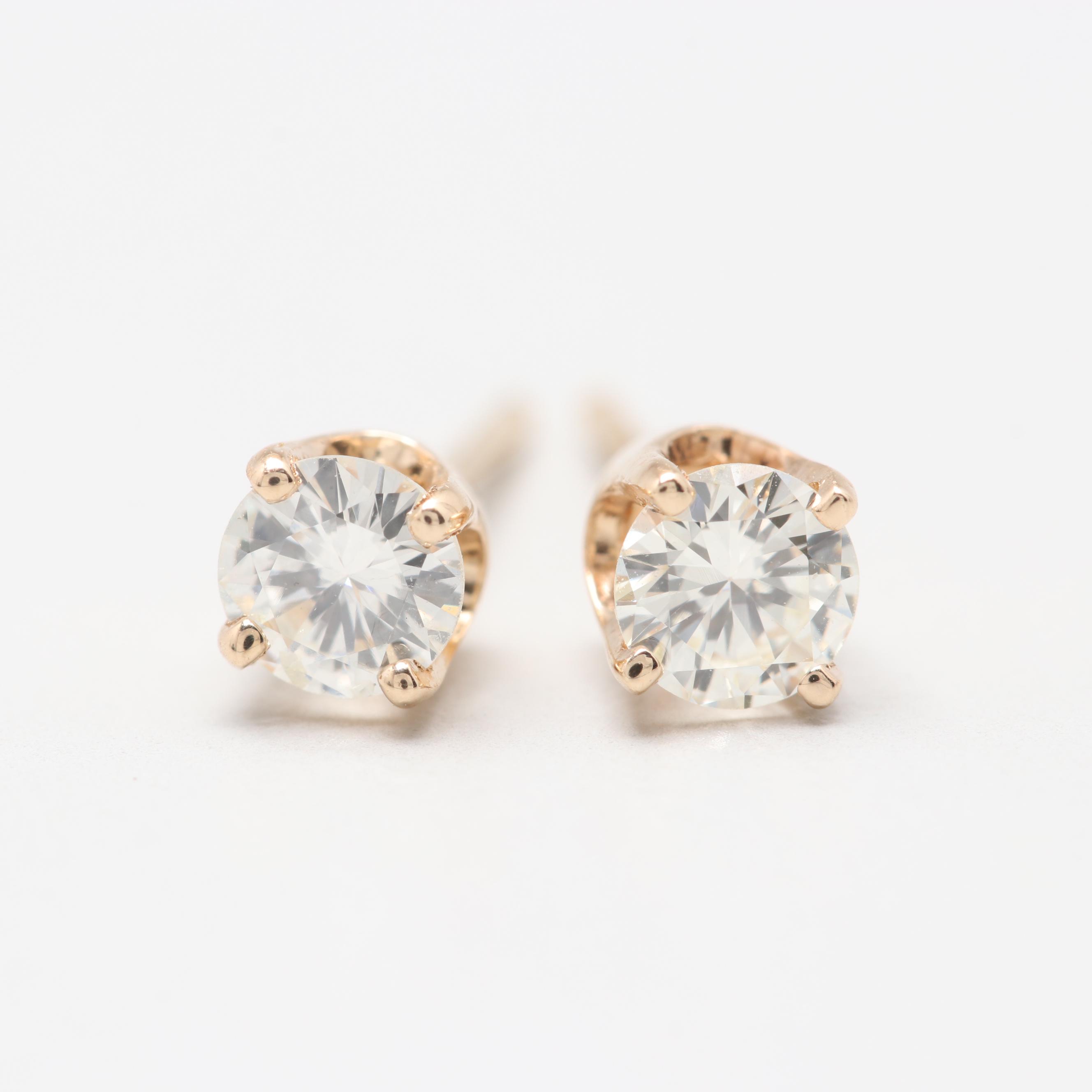 14K Yellow Gold Diamond Stud Earrings