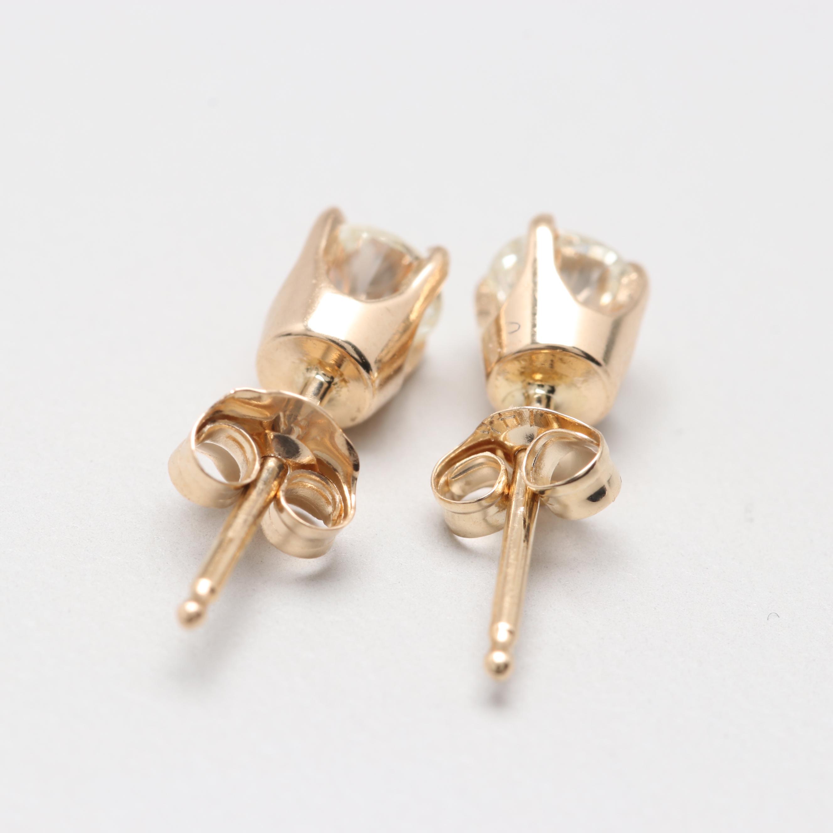 14K Yellow Gold Diamond Stud Earrings