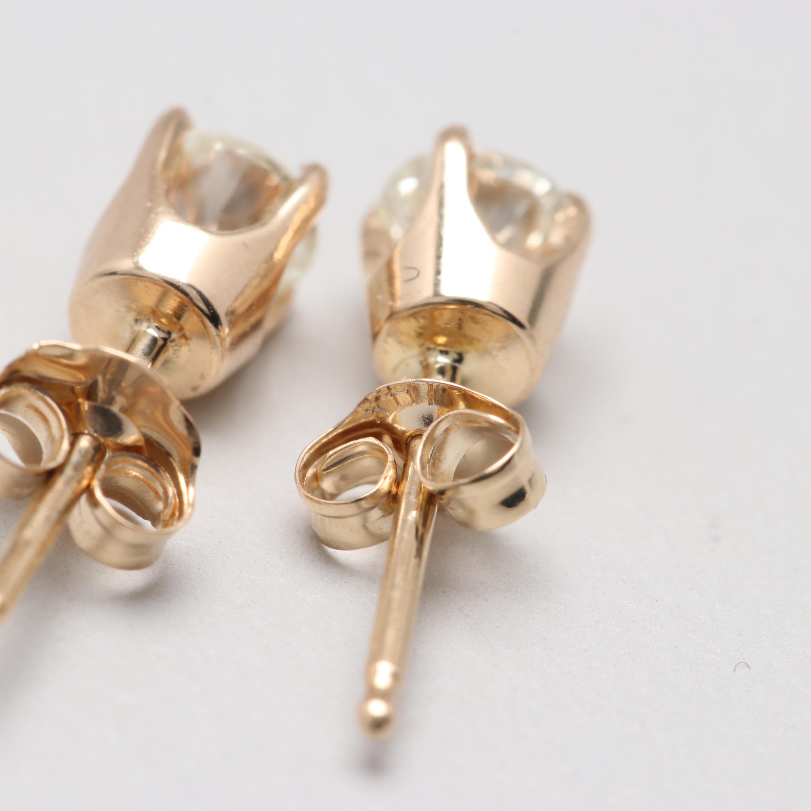 14K Yellow Gold Diamond Stud Earrings