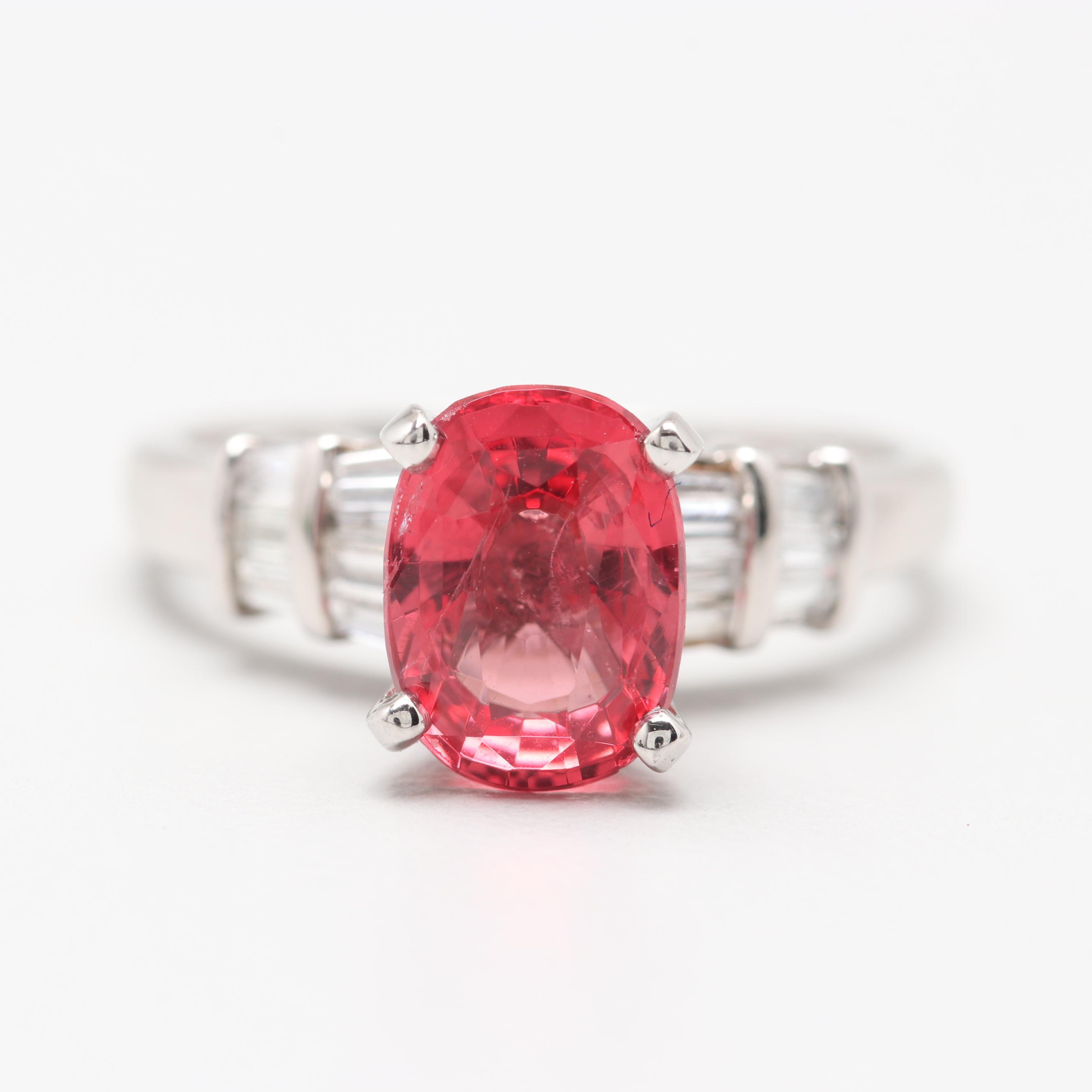 Platinum 1.82 CT Natural Spinel and Diamond Ring with GIA Report