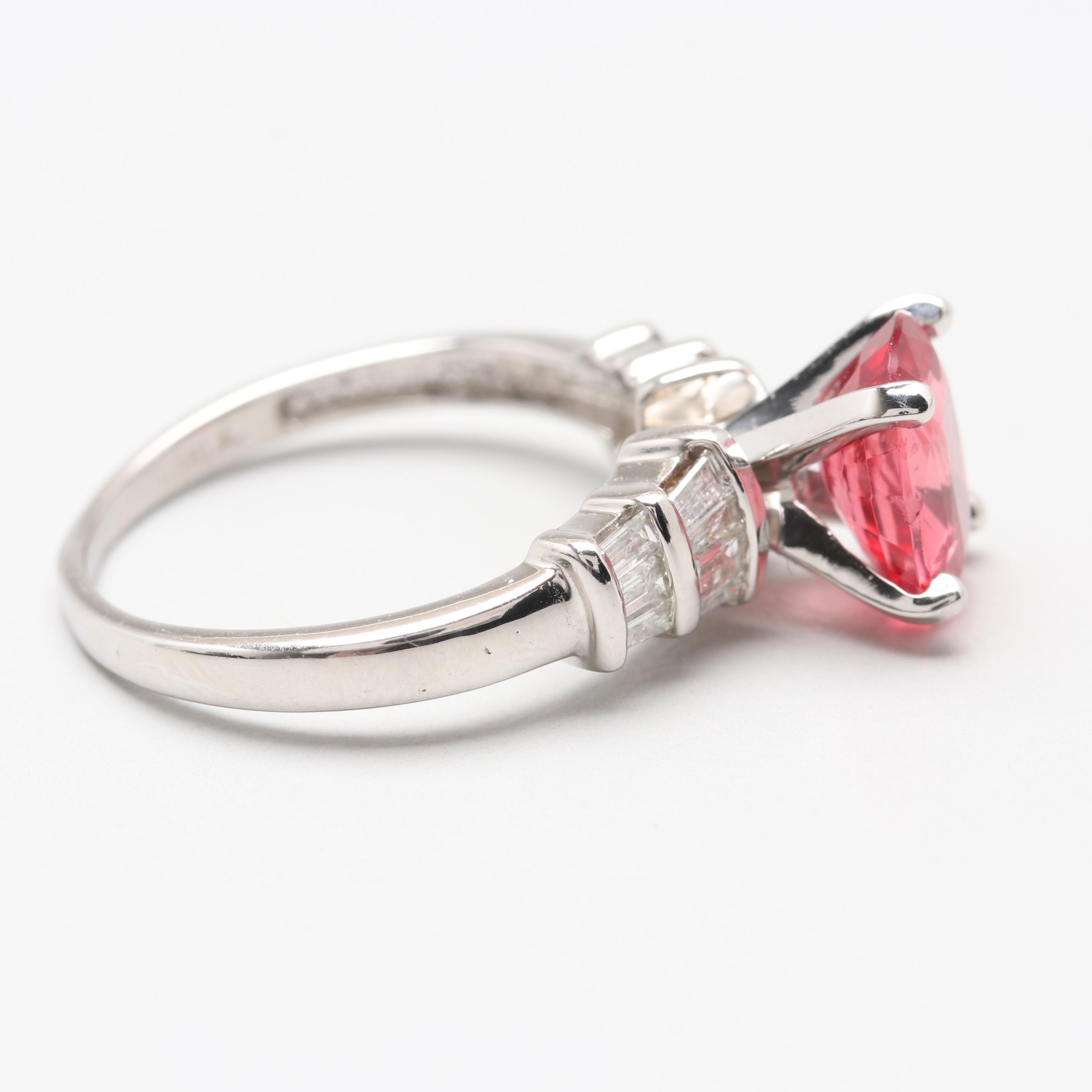 Platinum 1.82 CT Natural Spinel and Diamond Ring with GIA Report