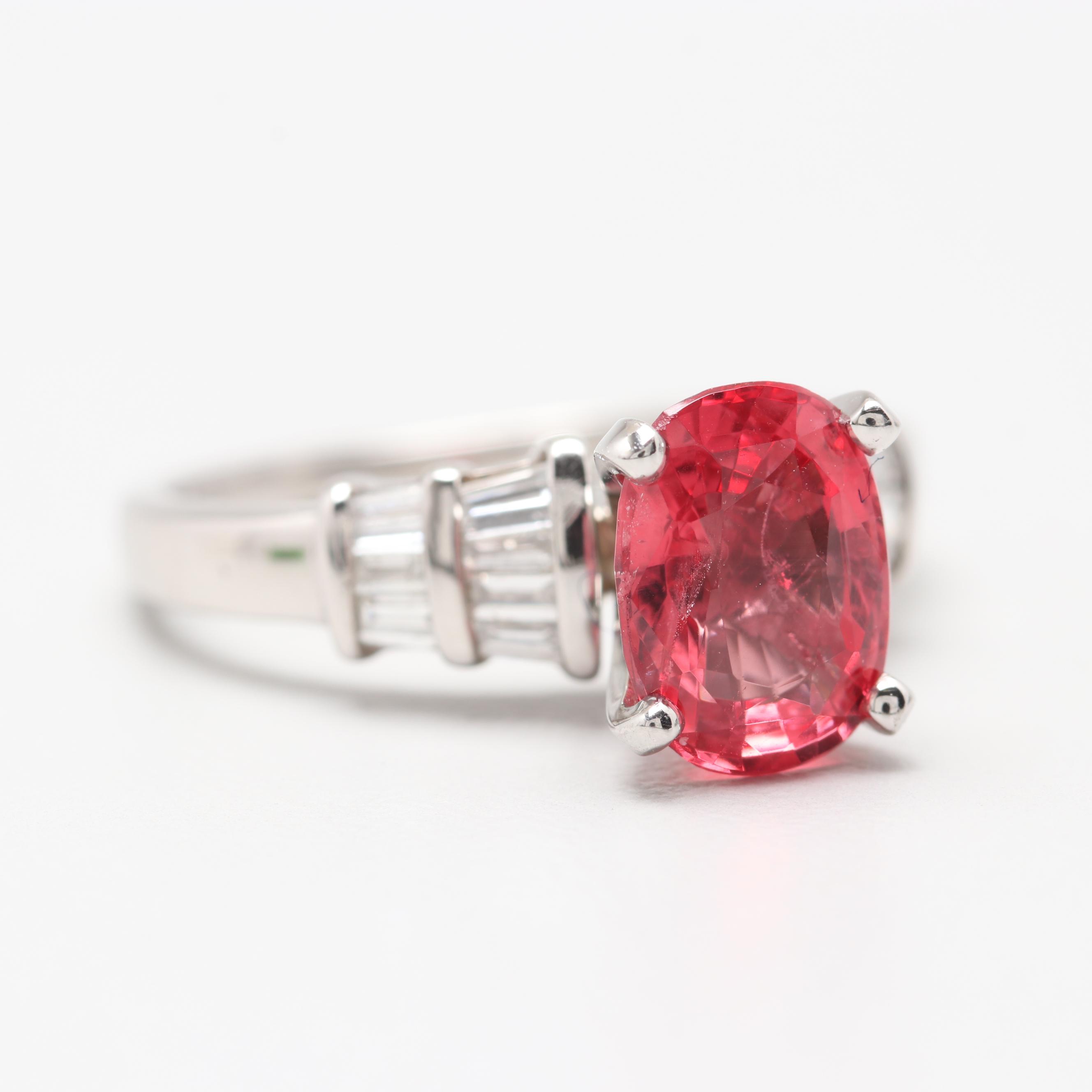 Platinum 1.82 CT Natural Spinel and Diamond Ring with GIA Report