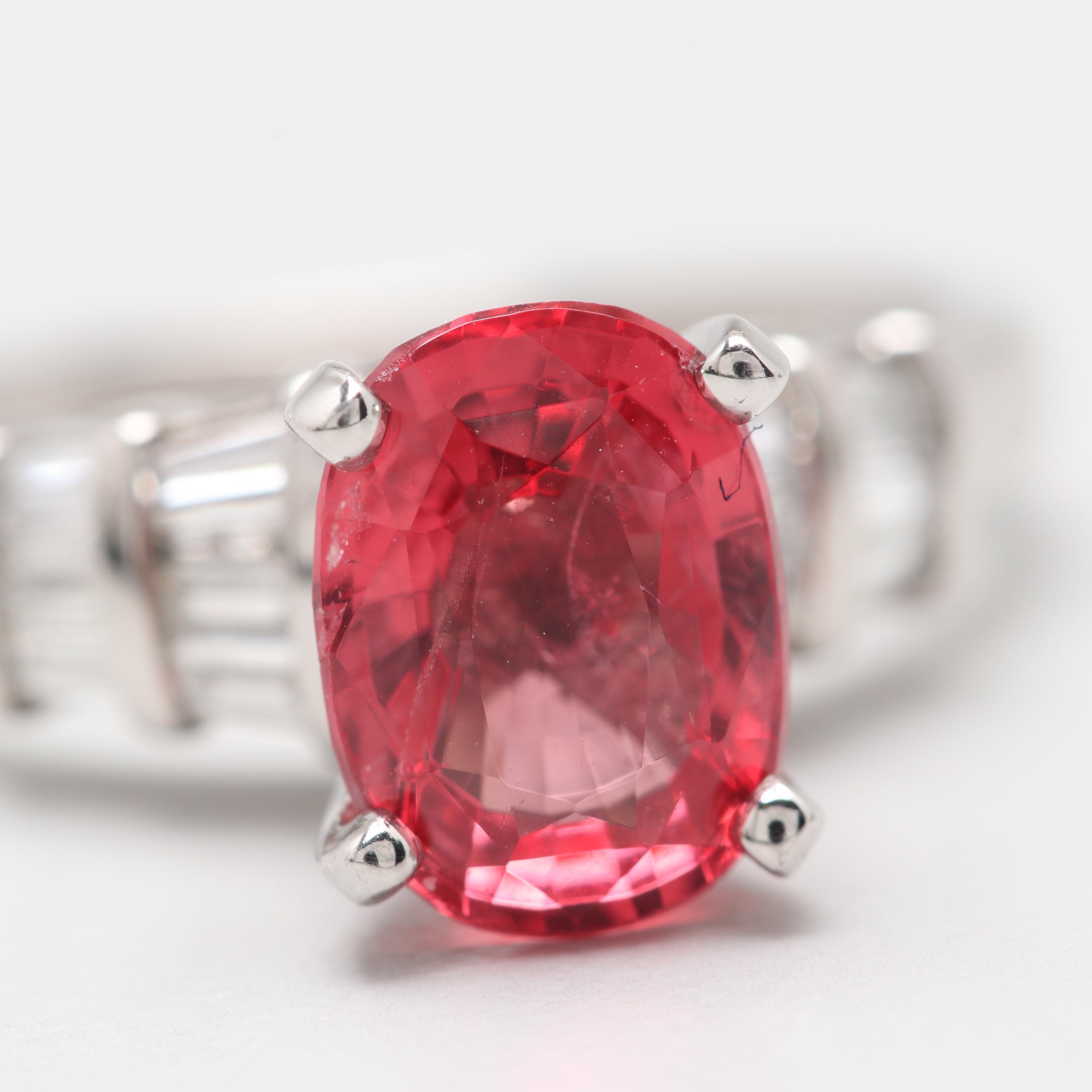 Platinum 1.82 CT Natural Spinel and Diamond Ring with GIA Report