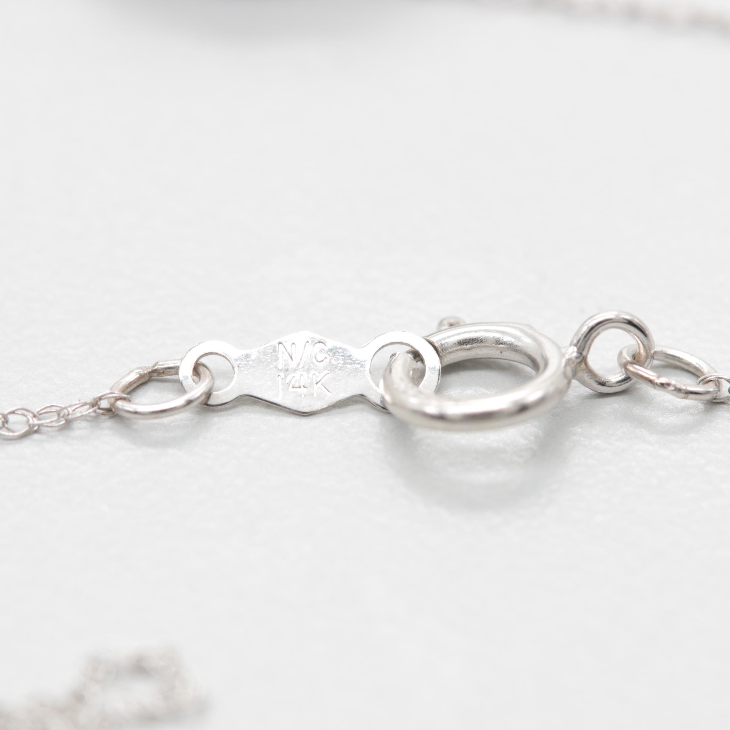 14K White Gold Green Glass and Diamond Necklace