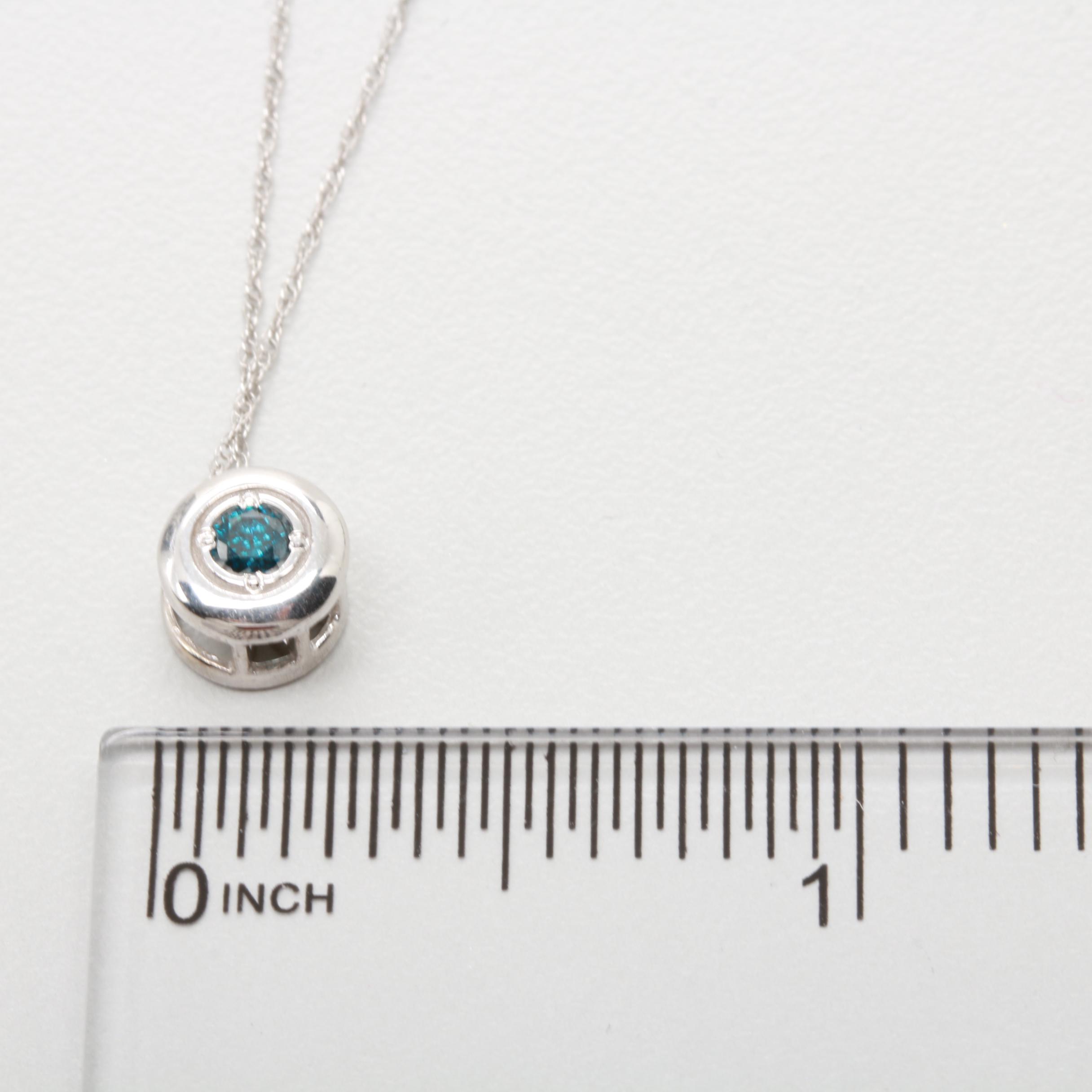 Sterling Silver and 14K White Gold Blue Diamond Necklace