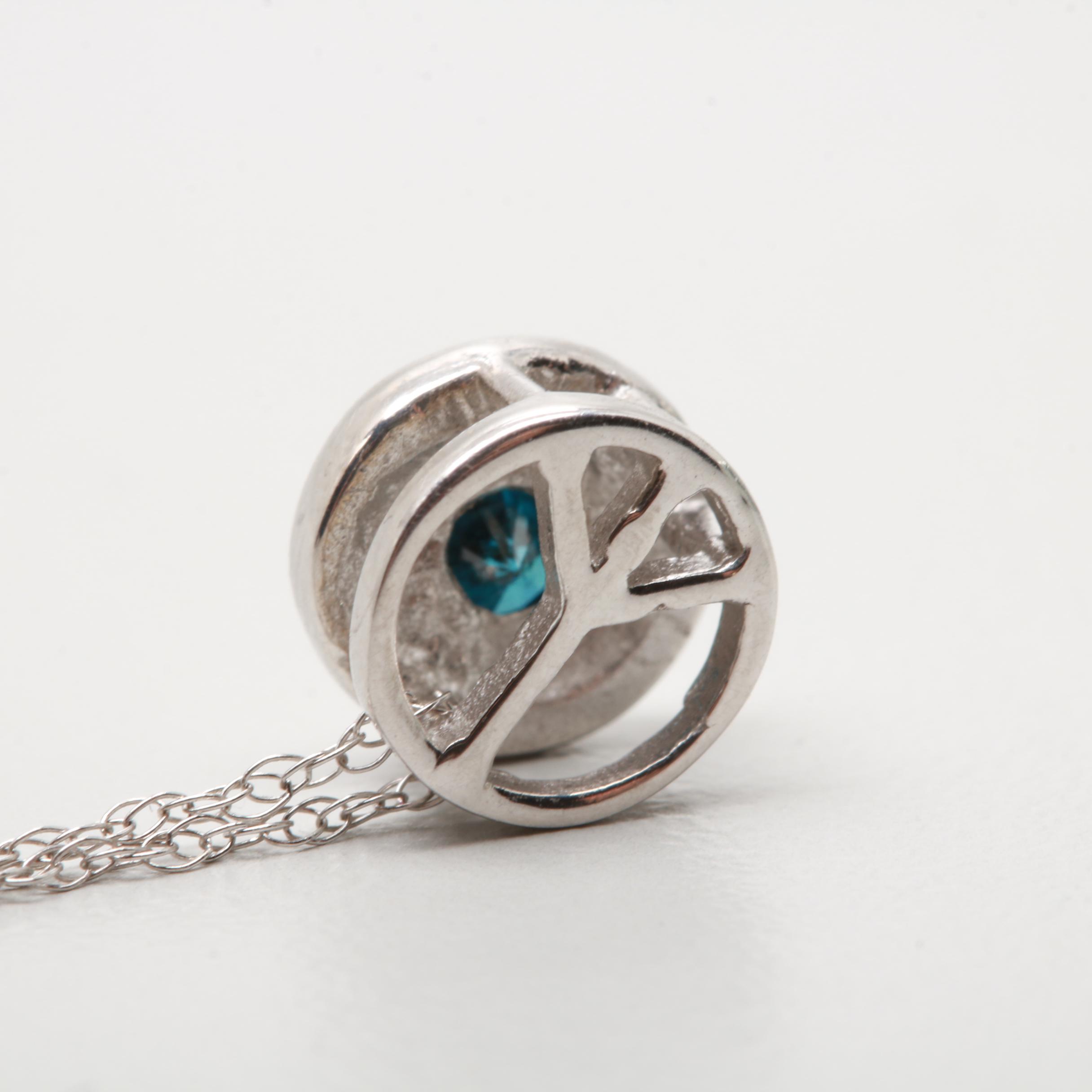 Sterling Silver and 14K White Gold Blue Diamond Necklace