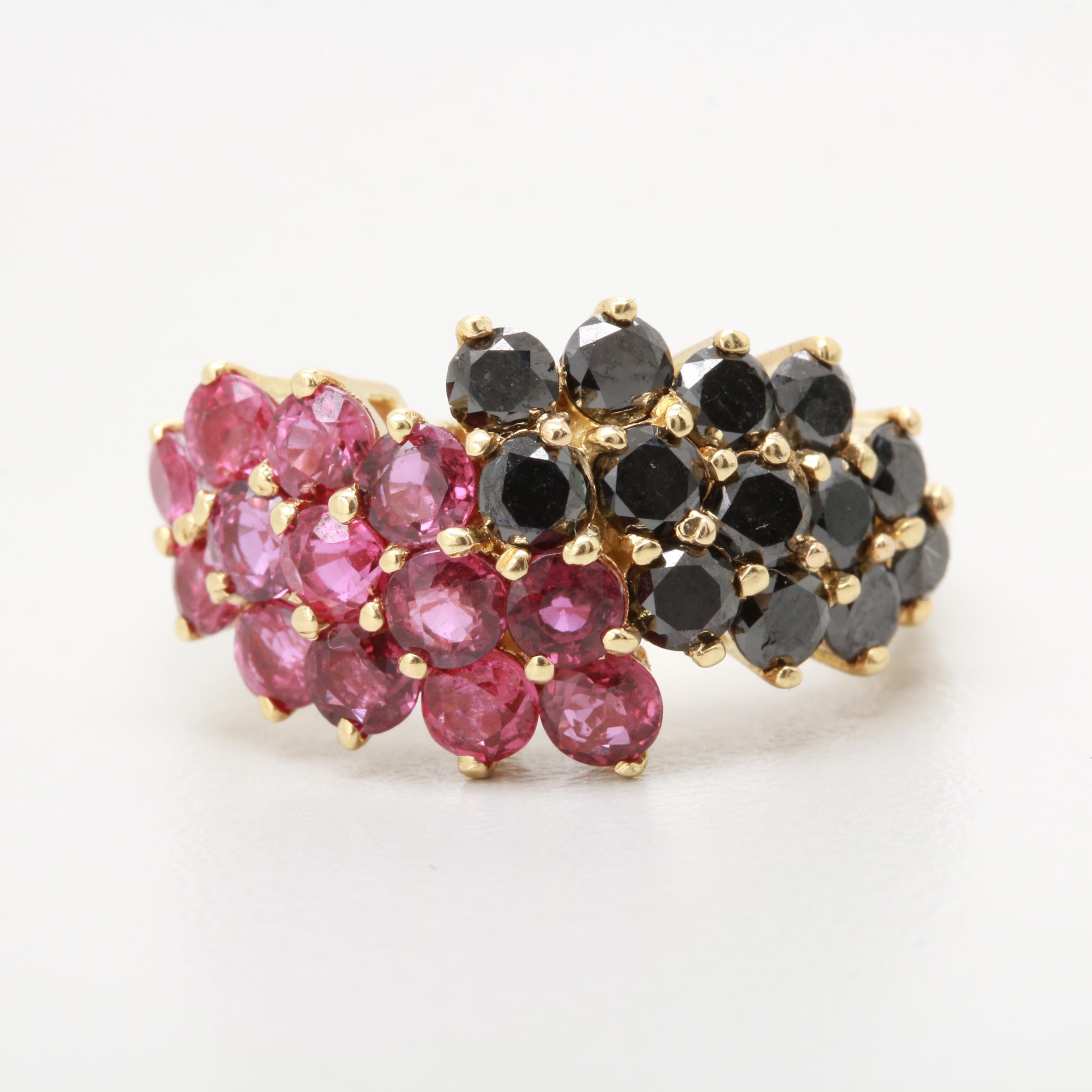 Carl K. Gumpert 18K Yellow Gold Ruby and 1.04 CTW Diamond Cluster Ring