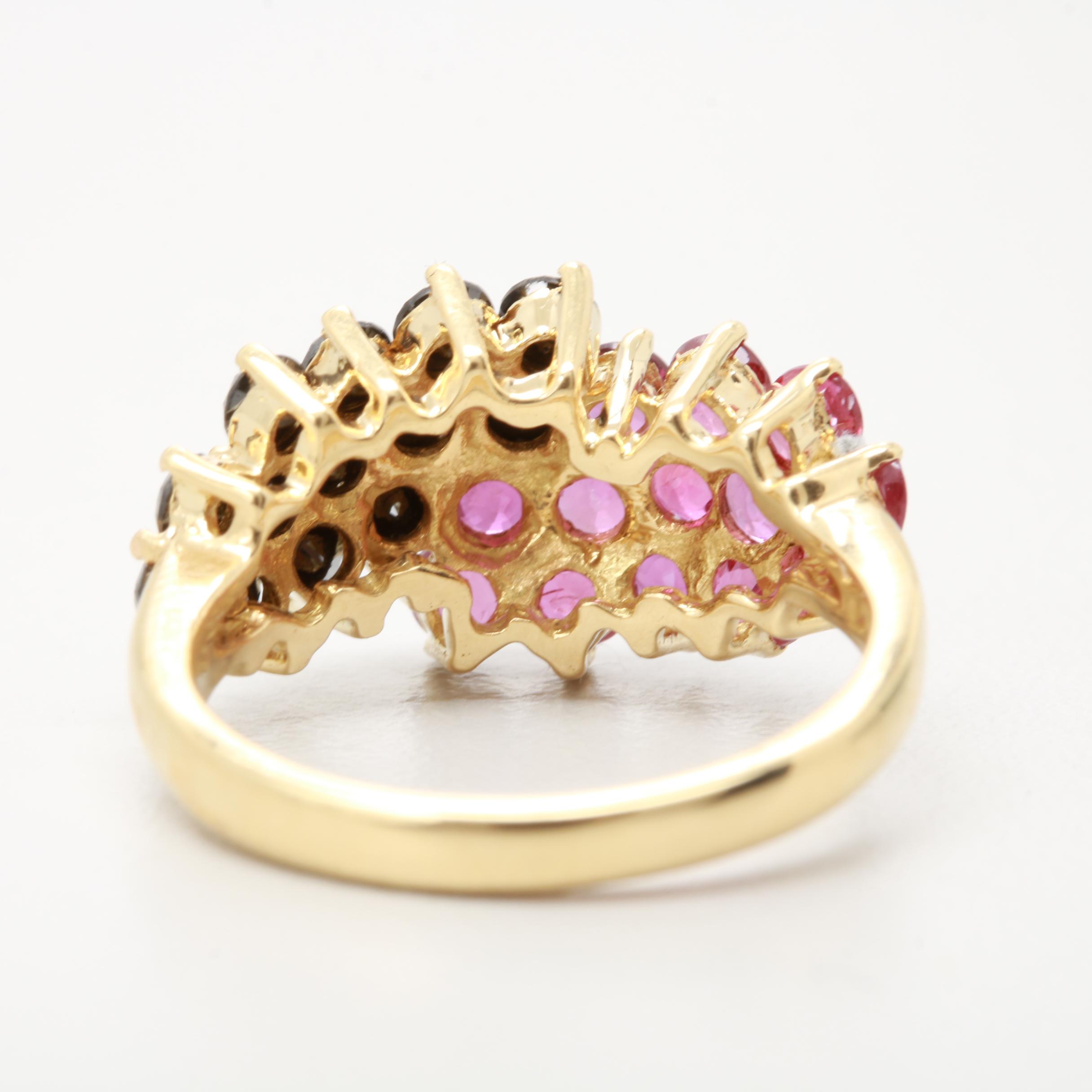 Carl K. Gumpert 18K Yellow Gold Ruby and 1.04 CTW Diamond Cluster Ring