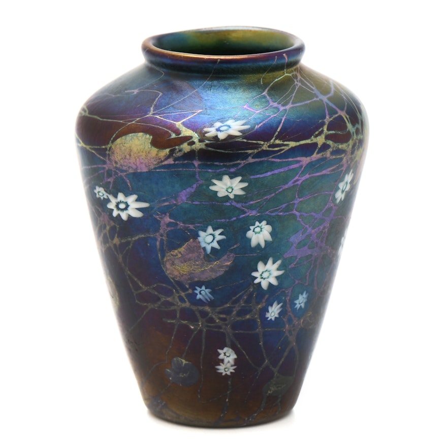 Tiffany Studios Blue Millefiori Favrile Glass Vase