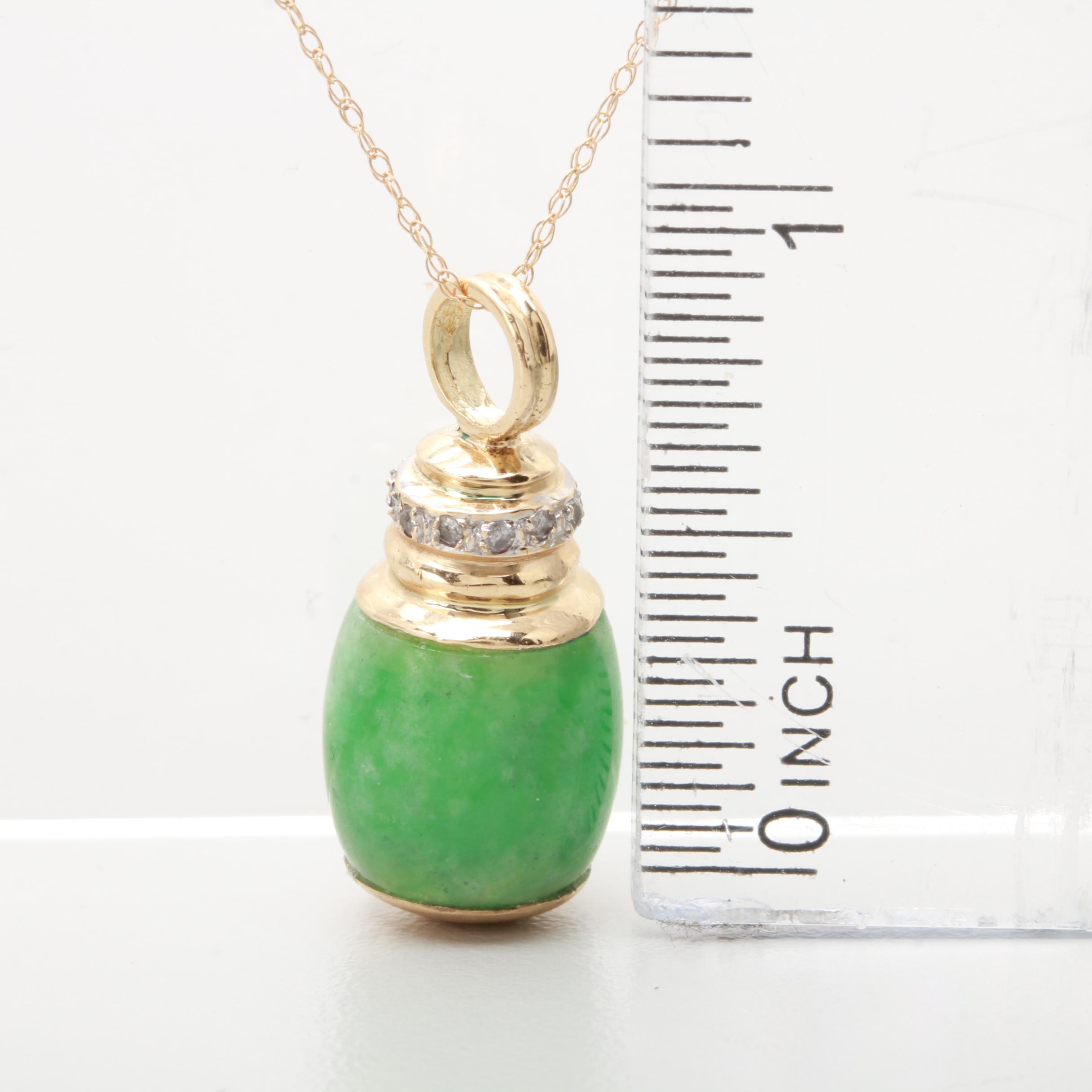 14K Yellow Gold Diamond and Jadeite Necklace