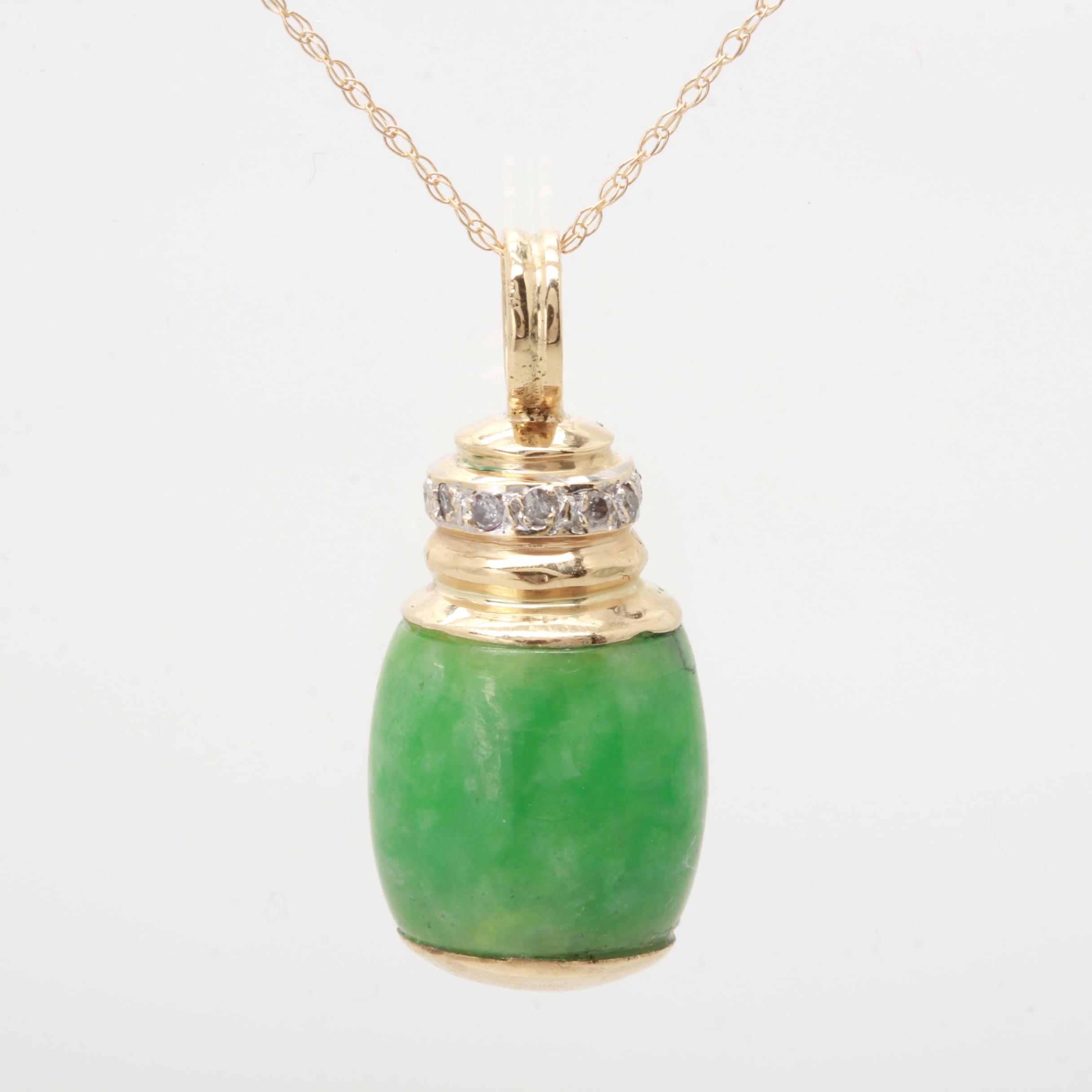 14K Yellow Gold Diamond and Jadeite Necklace