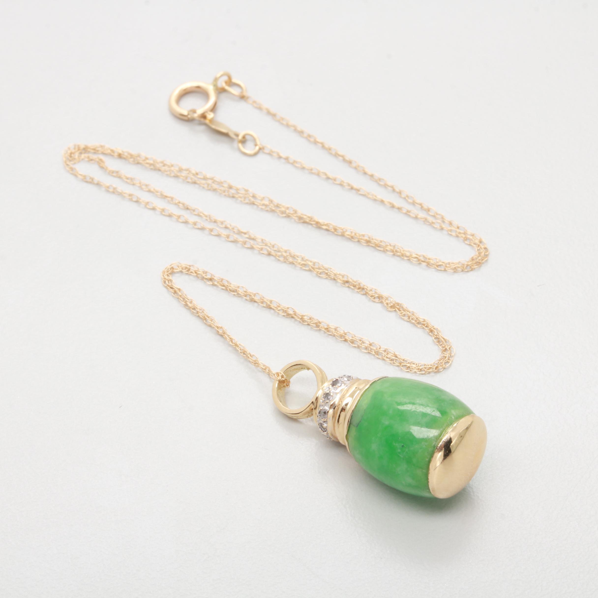 14K Yellow Gold Diamond and Jadeite Necklace