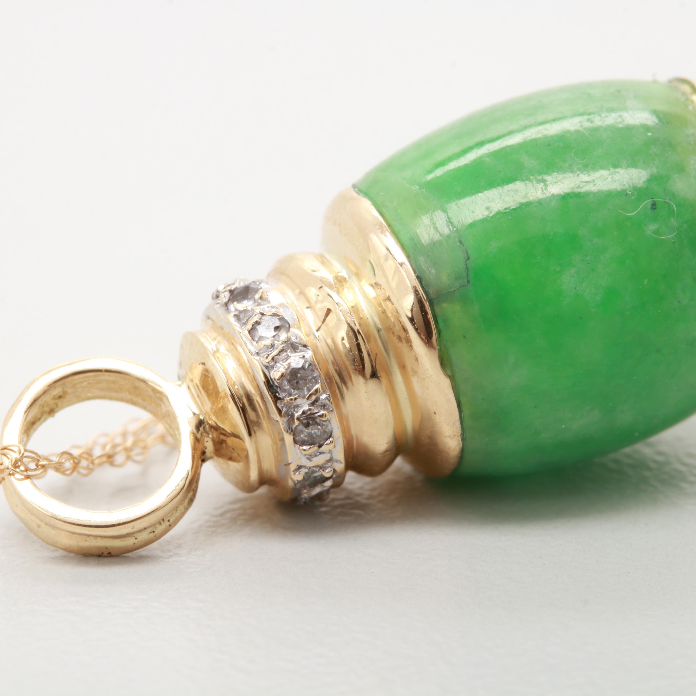 14K Yellow Gold Diamond and Jadeite Necklace