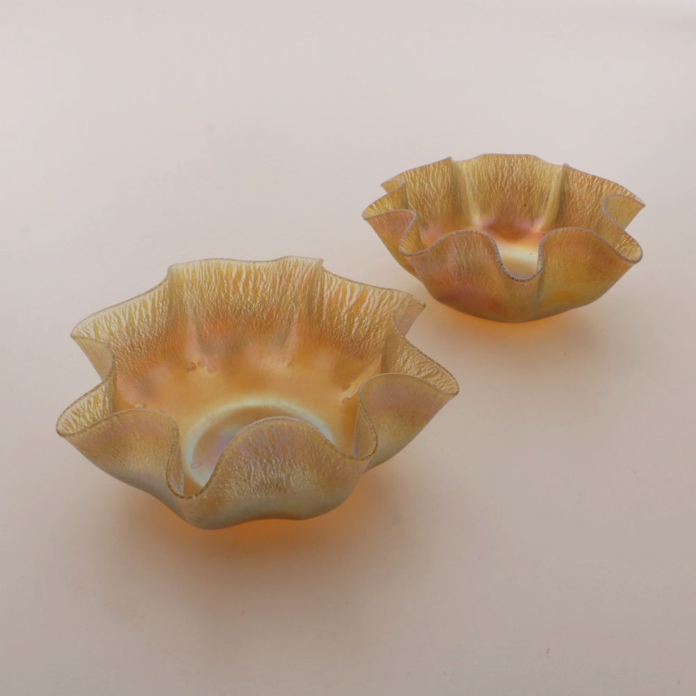 Set of Five Tiffany Studios Favrile Glass Finger Bowls and Underplates