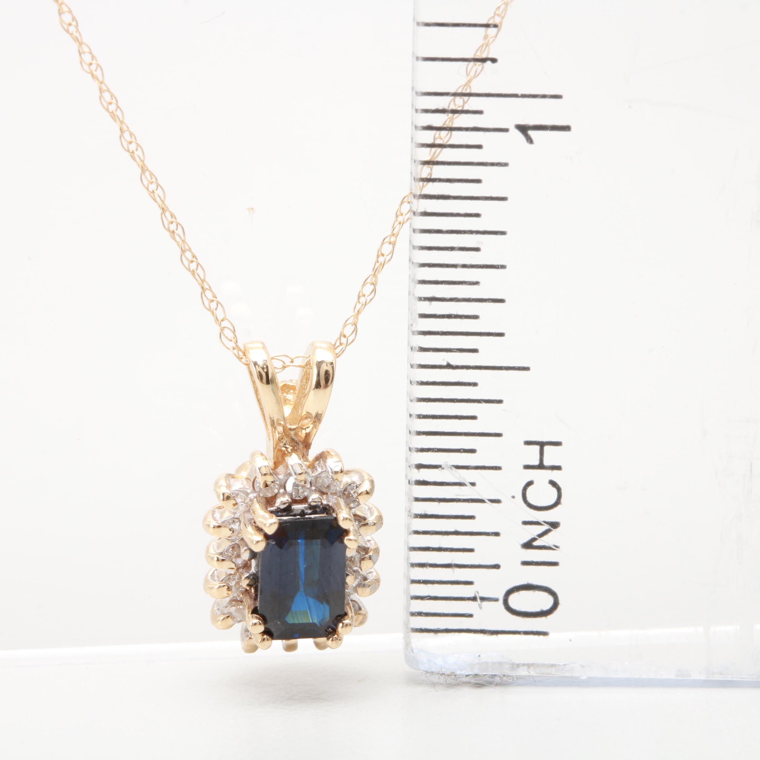 14K Yellow Gold Blue Sapphire and Diamond Necklace