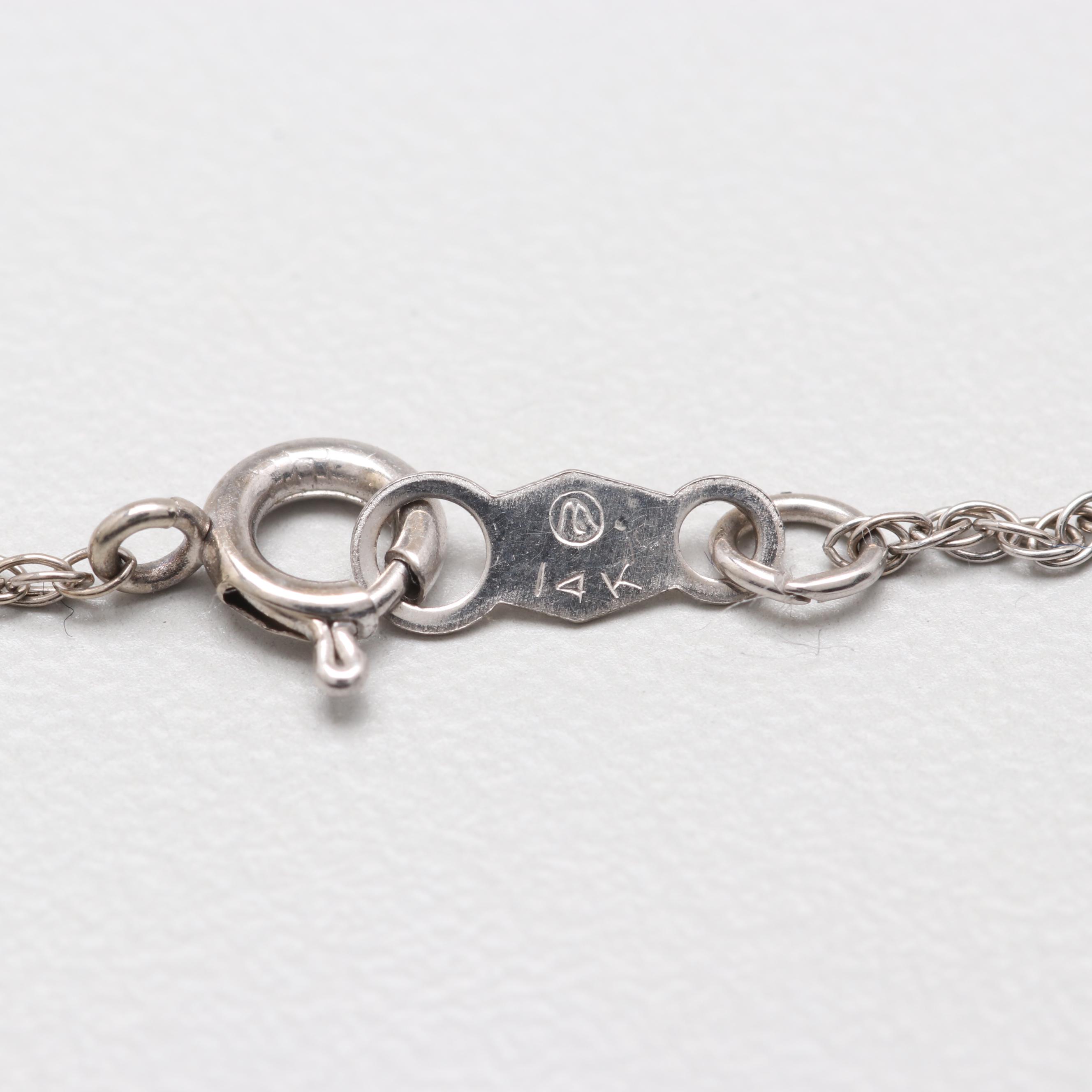 14K White Gold 1.01 CT Emerald and Diamond Necklace